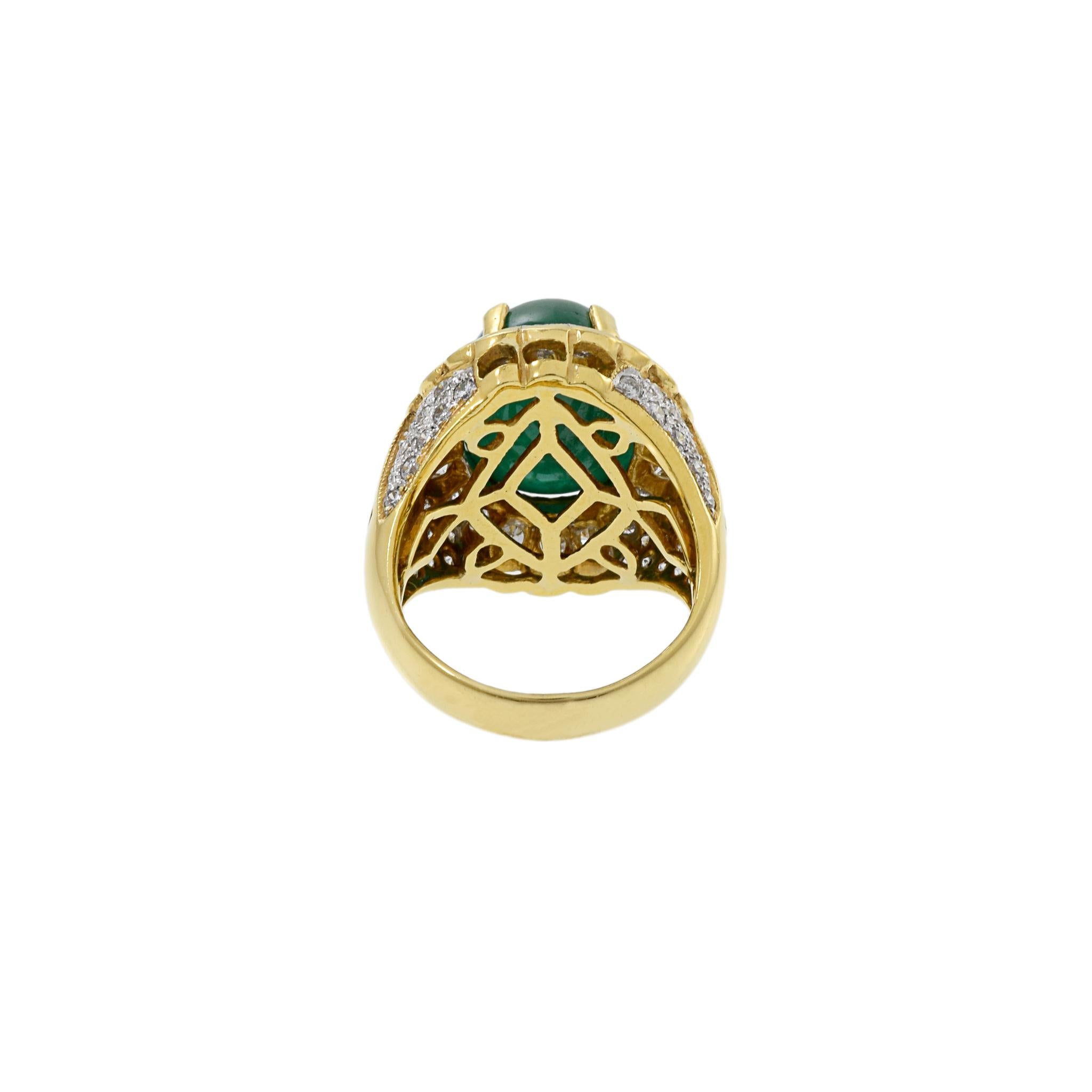 18kt Yellow Gold, Emerald and Diamond Ring For Sale 4