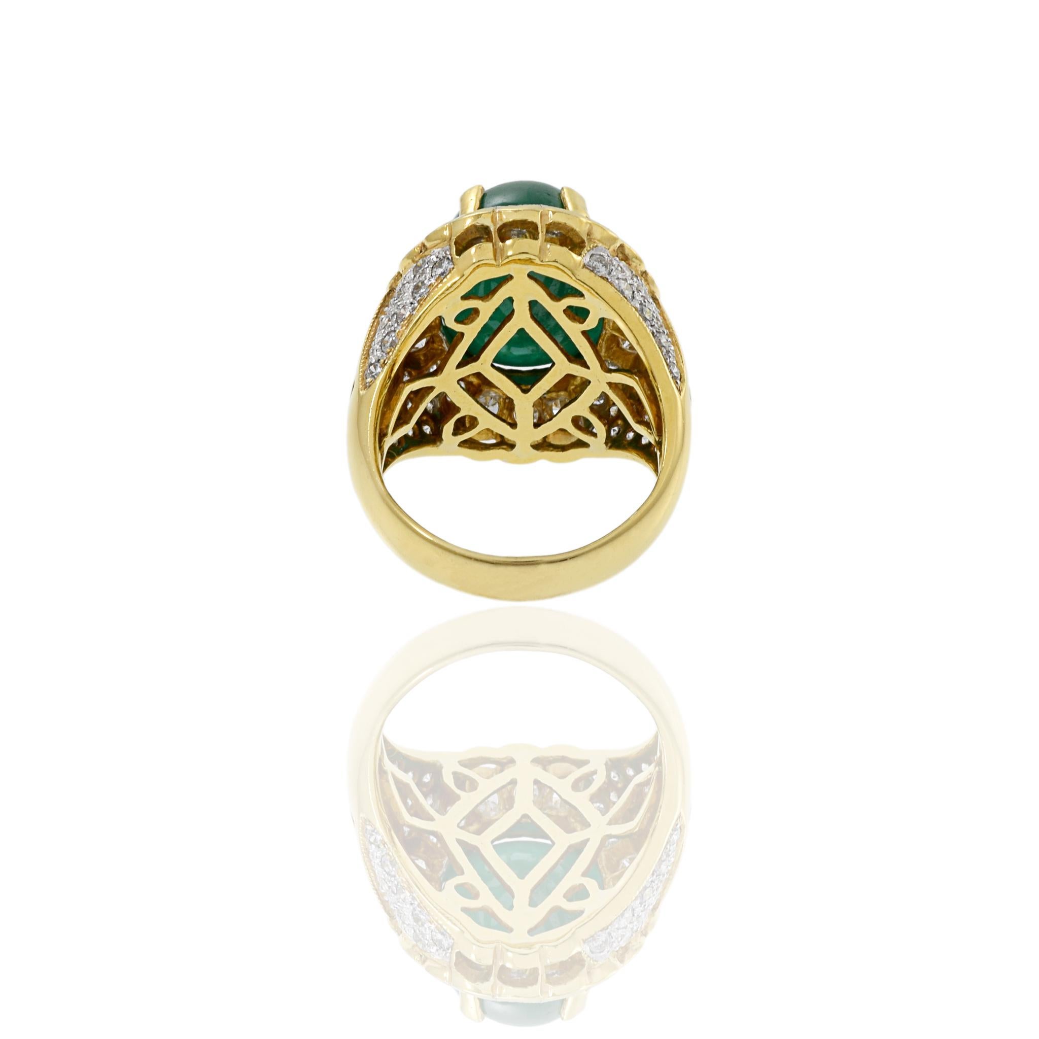 18kt Yellow Gold, Emerald and Diamond Ring For Sale 5