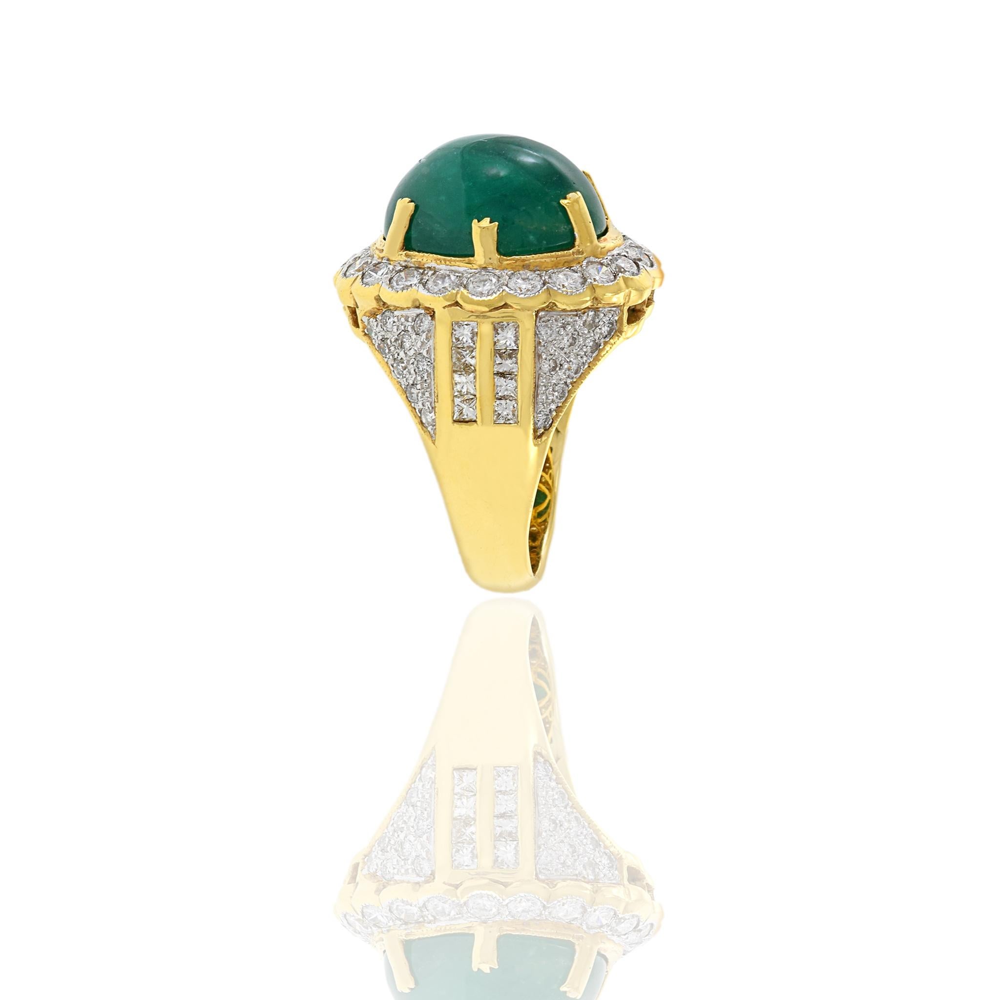 18kt Yellow Gold, Emerald and Diamond Ring For Sale 1