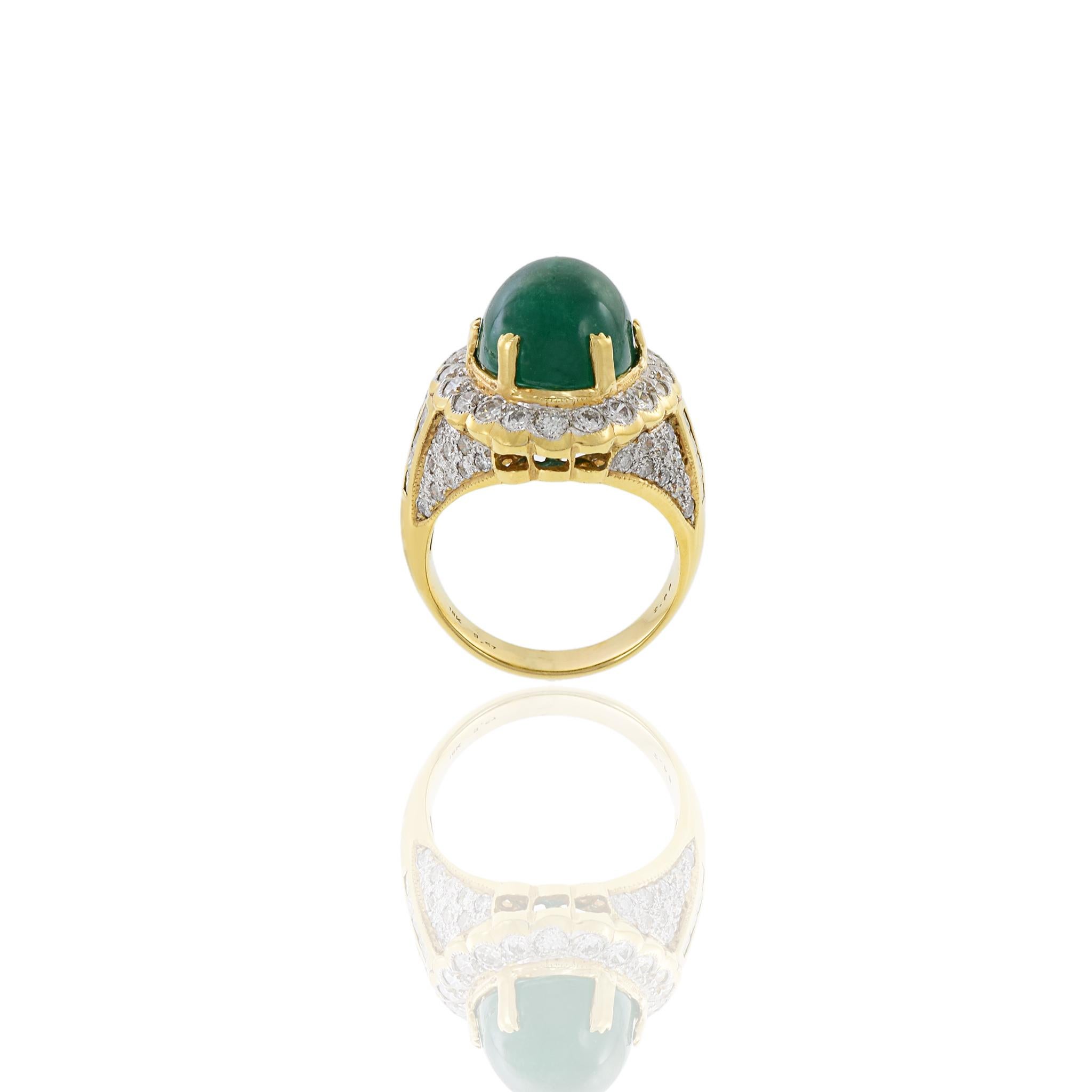 18kt Yellow Gold, Emerald and Diamond Ring For Sale 3