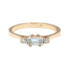 18kt Yellow Gold, Emerald Cut Blue Topaz and Diamond Band Ring