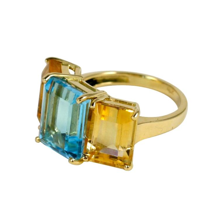 18kt Yellow Gold Emerald Cut Ring with Citrine and Peridot