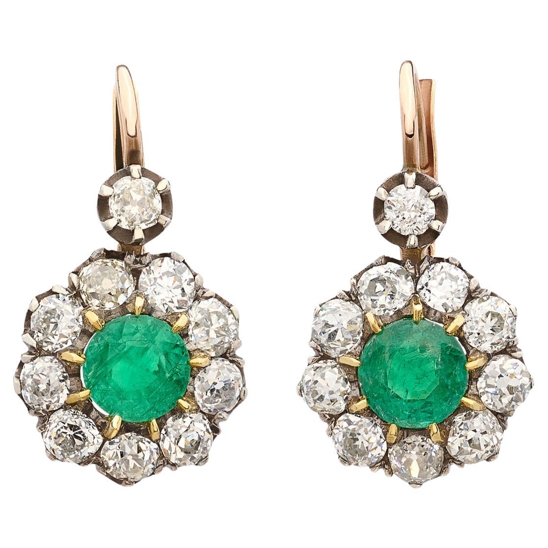 18kt Yellow Gold Emerald & Diamond Drop Earrings