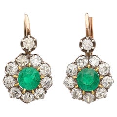 18kt Yellow Gold Emerald & Diamond Drop Earrings