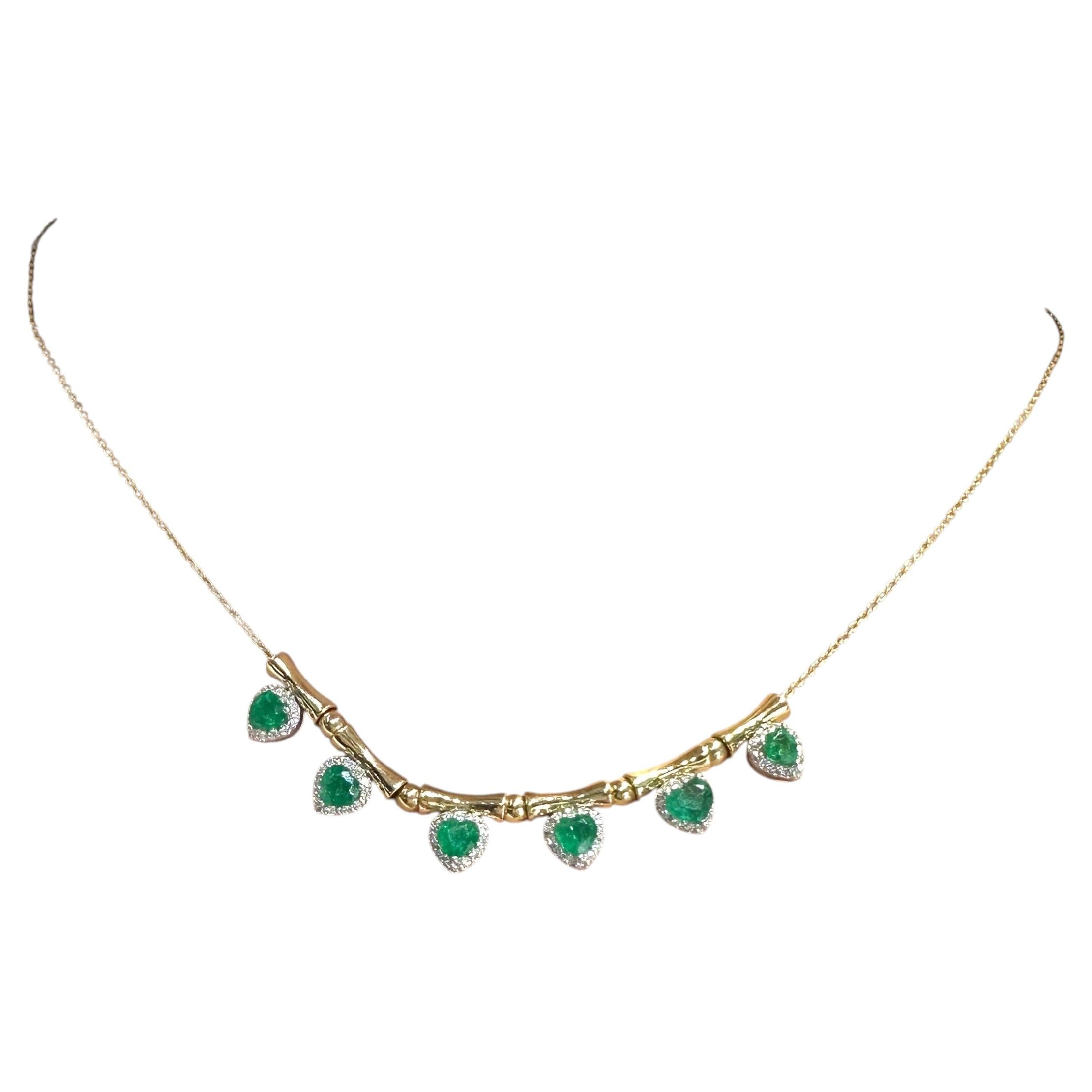 18KT Yellow Gold Emerald & Diamond Necklace – EMDN030 GGZJ