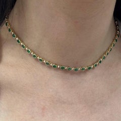 18KT Yellow Gold Emerald & Diamond Necklace