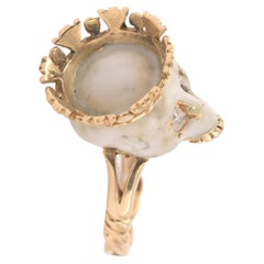 18 Karat Yellow Gold Enamel and Diamond Crowned Skull Ring