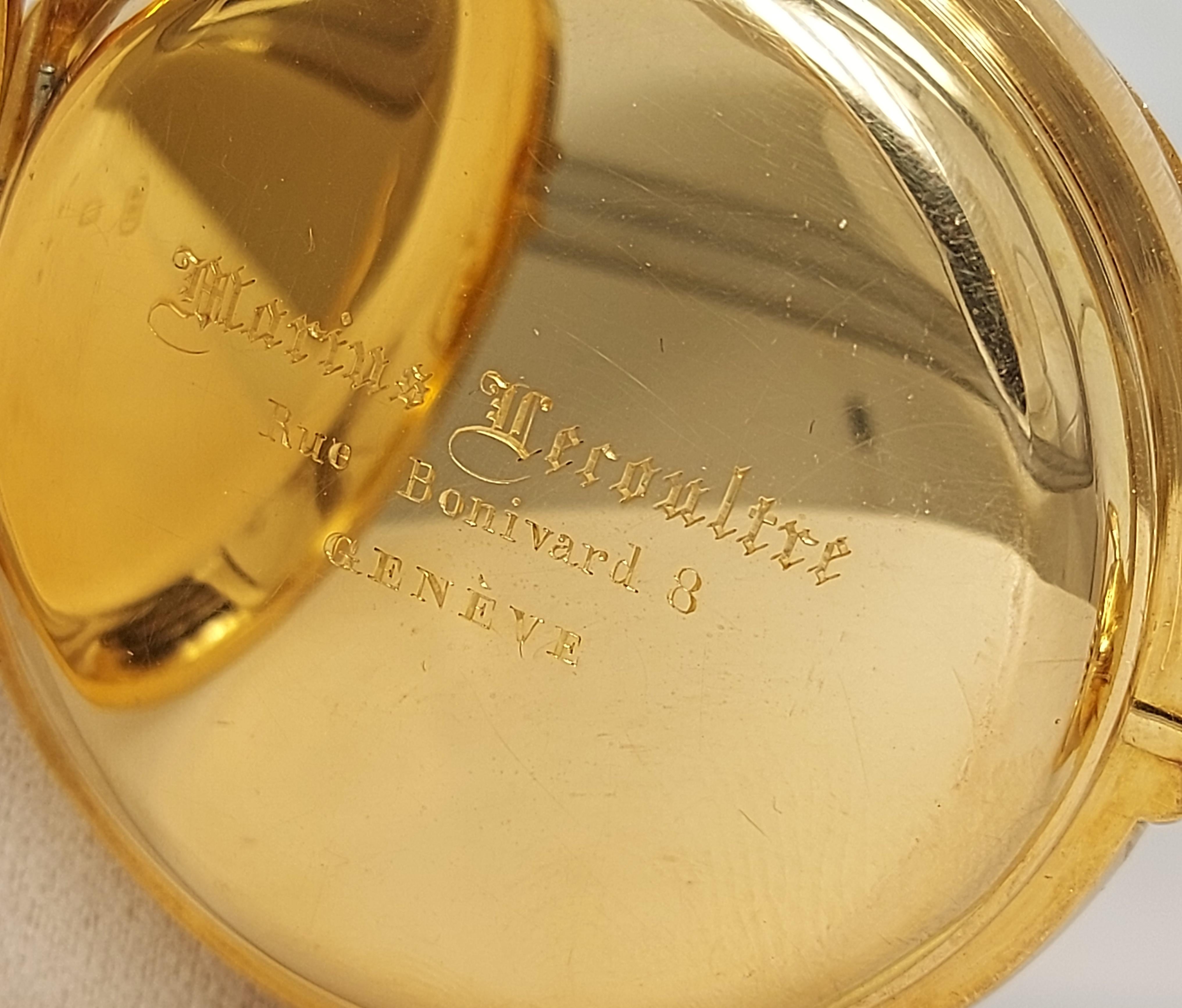 18kt Yellow Gold Enamel Dial Marius LeCoultre Genève Pocket Watch Chronograph 4