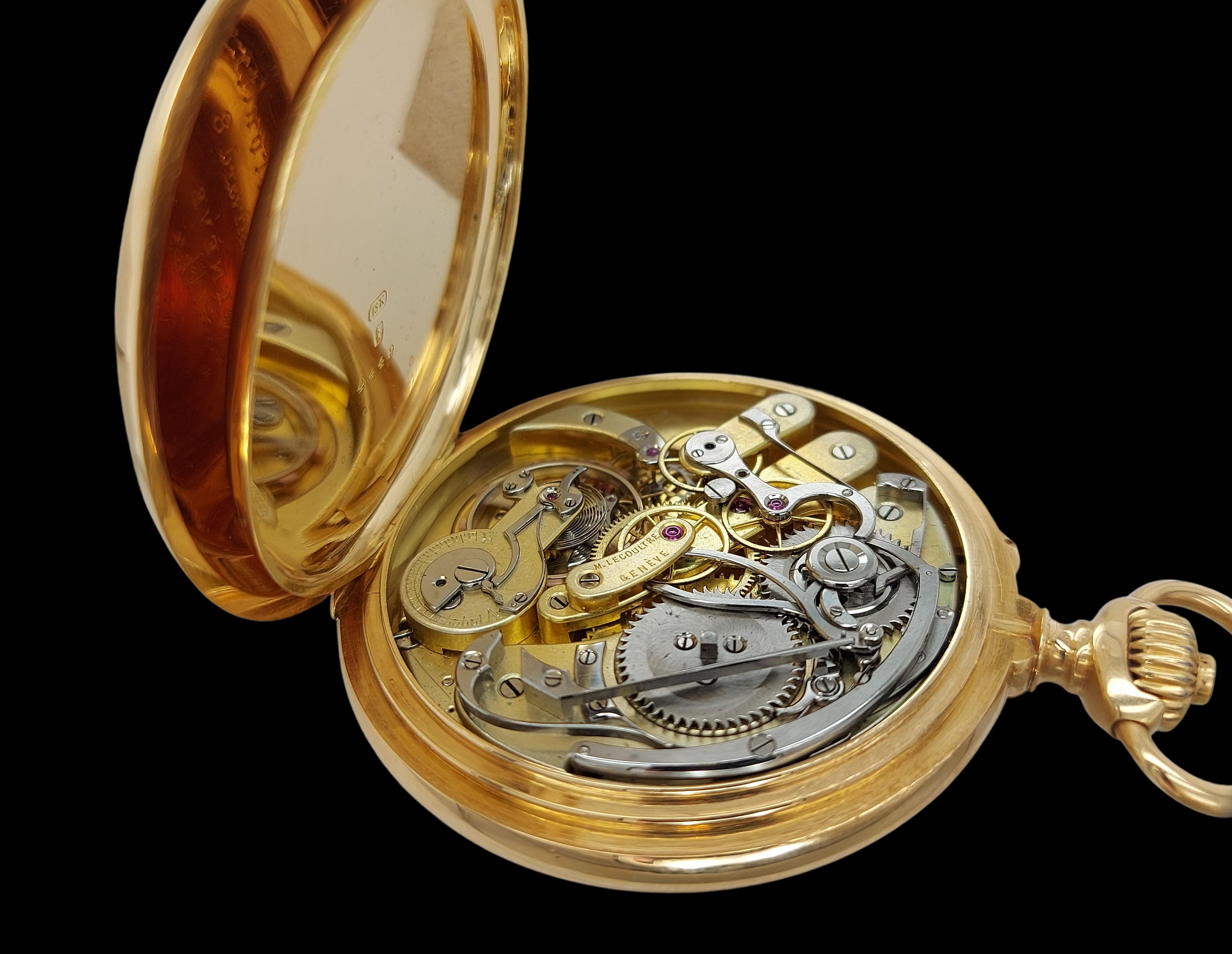 18kt Yellow Gold Enamel Dial Marius LeCoultre Genève Pocket Watch Chronograph 5
