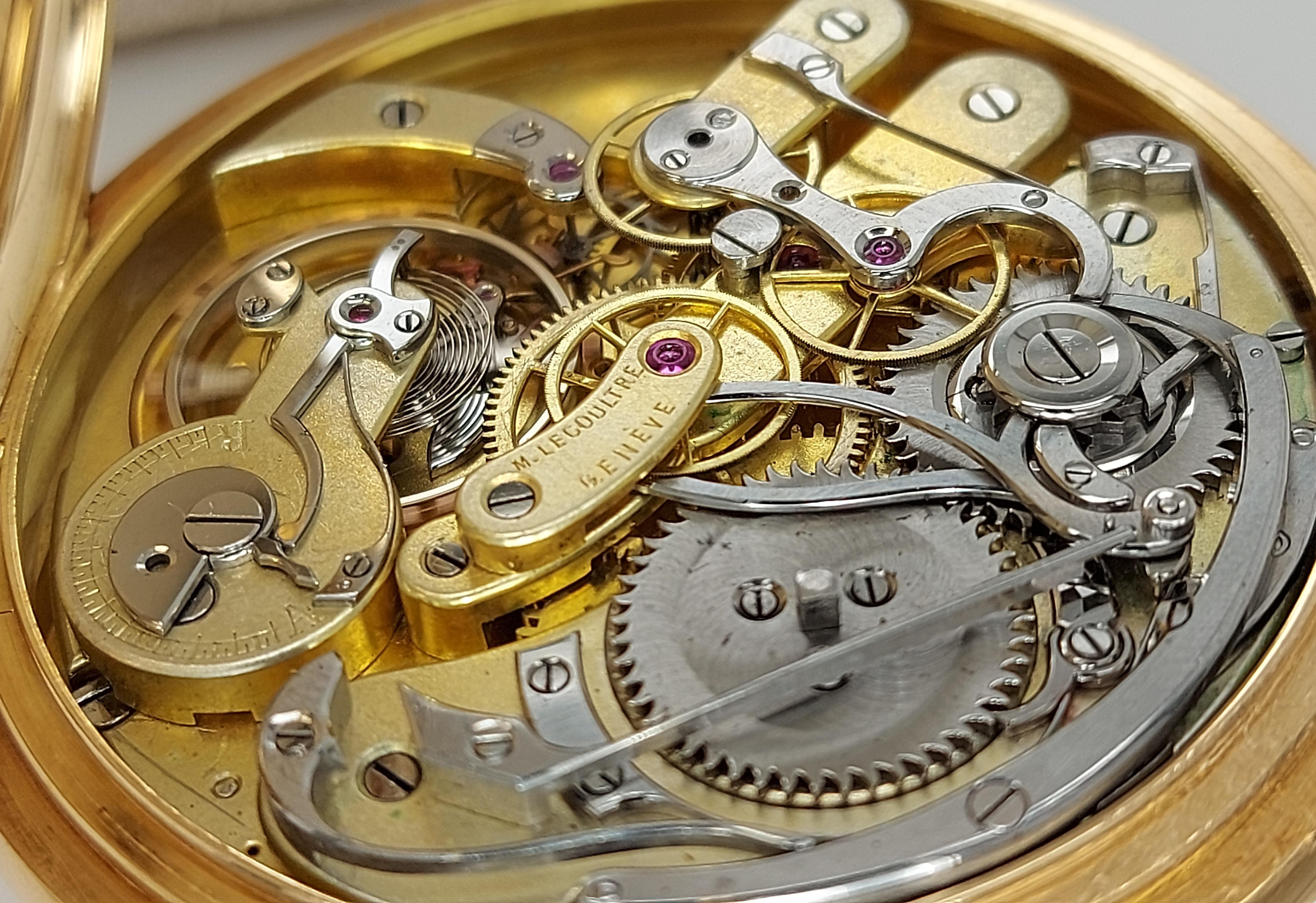 18kt Yellow Gold Enamel Dial Marius LeCoultre Genève Pocket Watch Chronograph 7