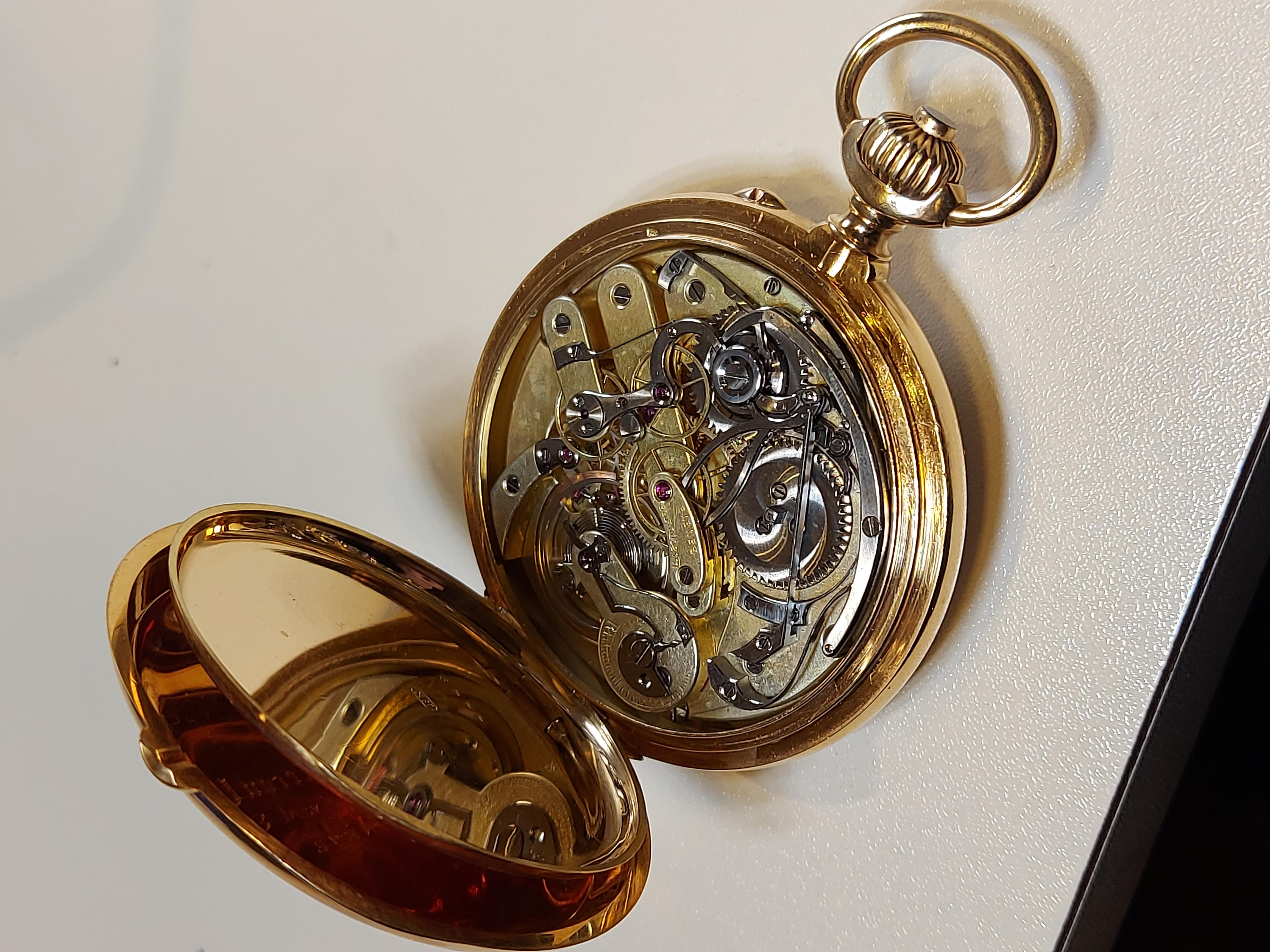 18kt Yellow Gold Enamel Dial Marius LeCoultre Genève Pocket Watch Chronograph 9