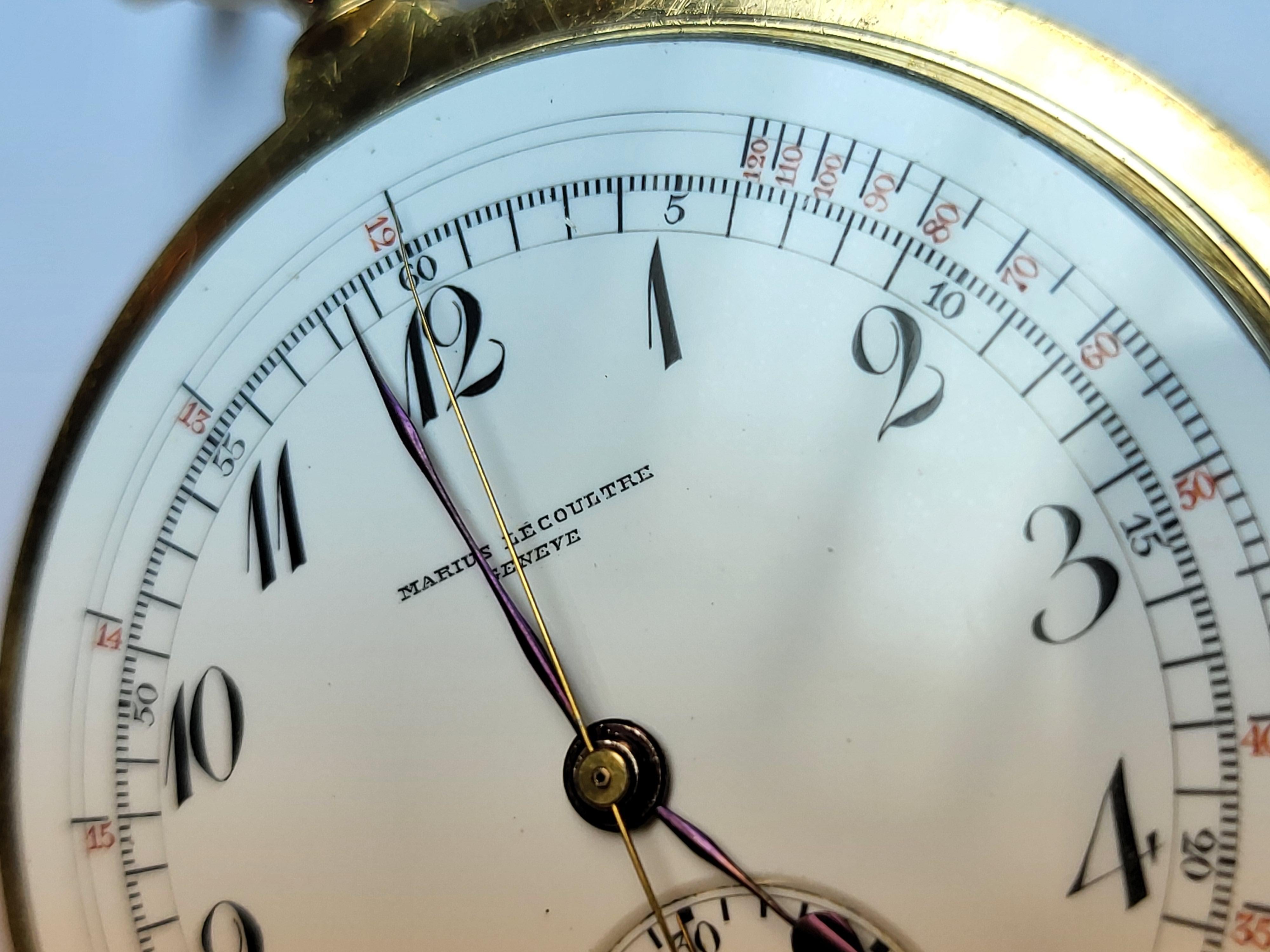 18kt Yellow Gold Enamel Dial Marius LeCoultre Genève Pocket Watch Chronograph 12
