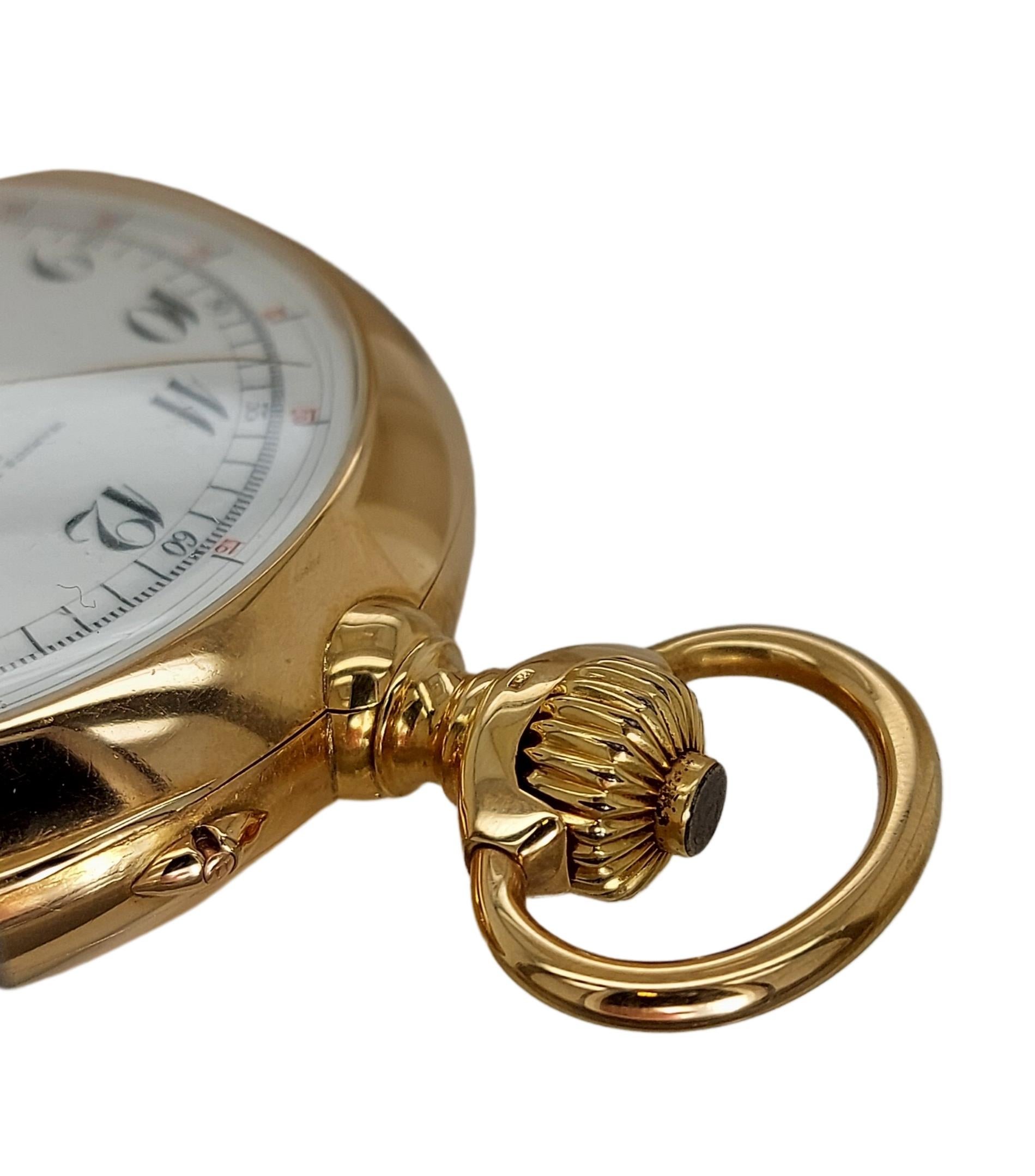 Artisan 18kt Yellow Gold Enamel Dial Marius LeCoultre Genève Pocket Watch Chronograph