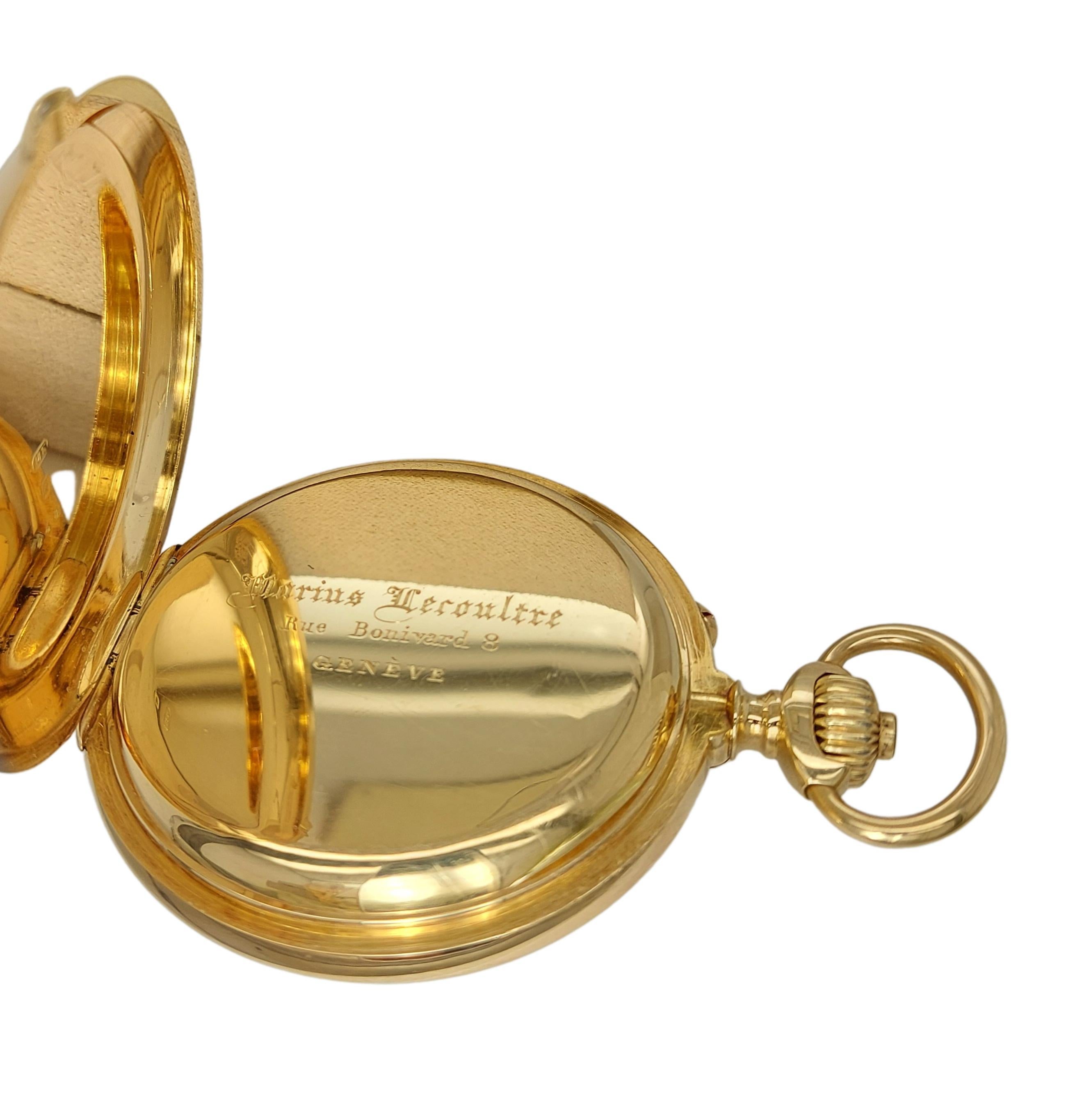 18kt Yellow Gold Enamel Dial Marius LeCoultre Genève Pocket Watch Chronograph In Excellent Condition In Antwerp, BE