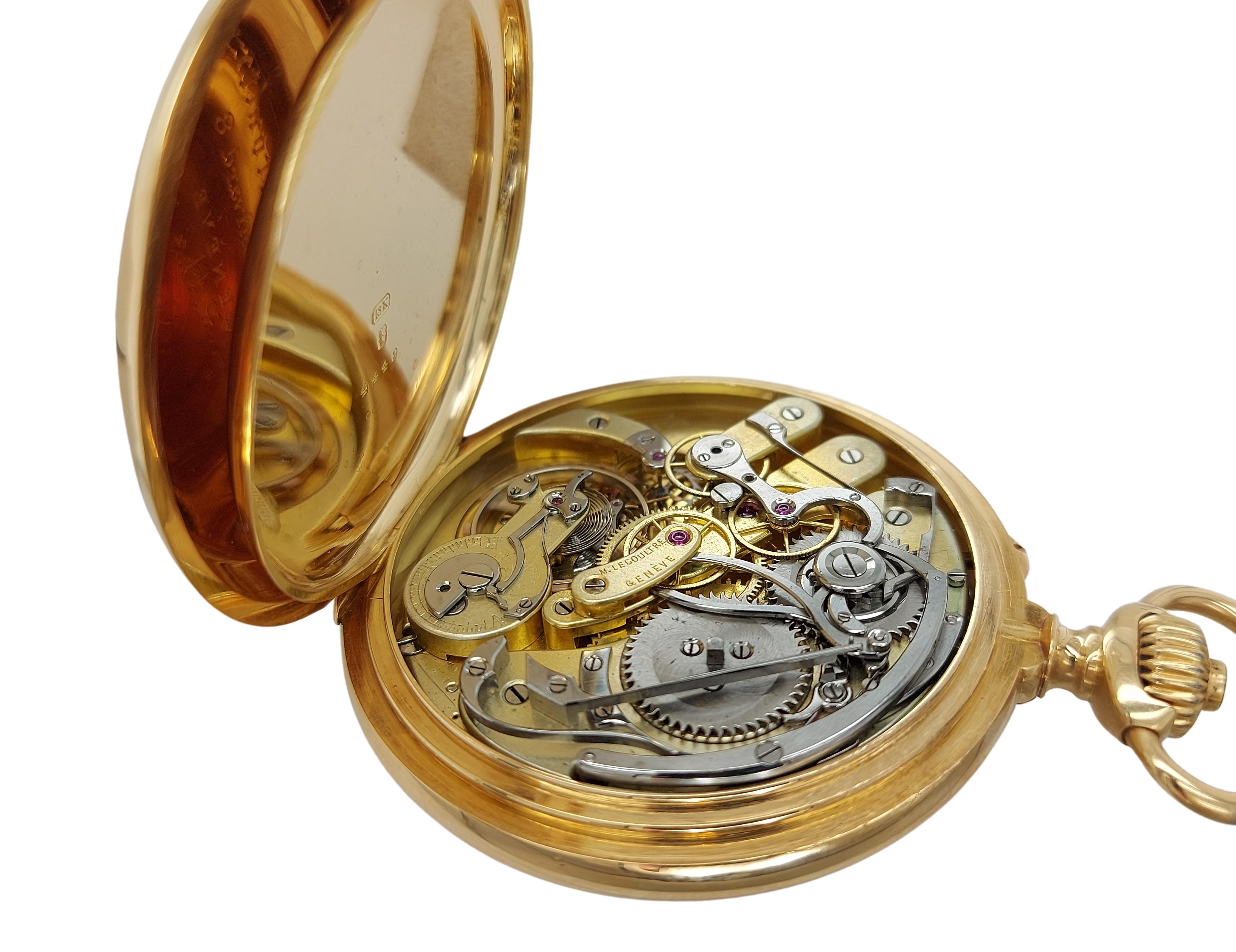 18kt Yellow Gold Enamel Dial Marius LeCoultre Genève Pocket Watch Chronograph 1
