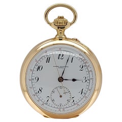 Antique 18kt Yellow Gold Enamel Dial Marius LeCoultre Genève Pocket Watch Chronograph