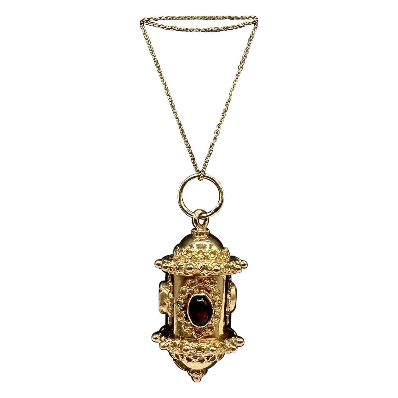 18kt Gelbgold Etruscan Style Granat Halskette - 18" Kette, 9 Gramm, Granat