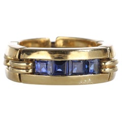 18kt Yellow Gold Flexible Band Ring with Square-Cut Sapphires