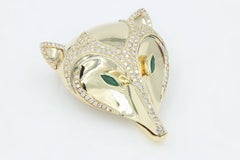 18 Karat Gold "Fox Head" Clip with over 3 Carat of Diamonds and 2 Emeralds