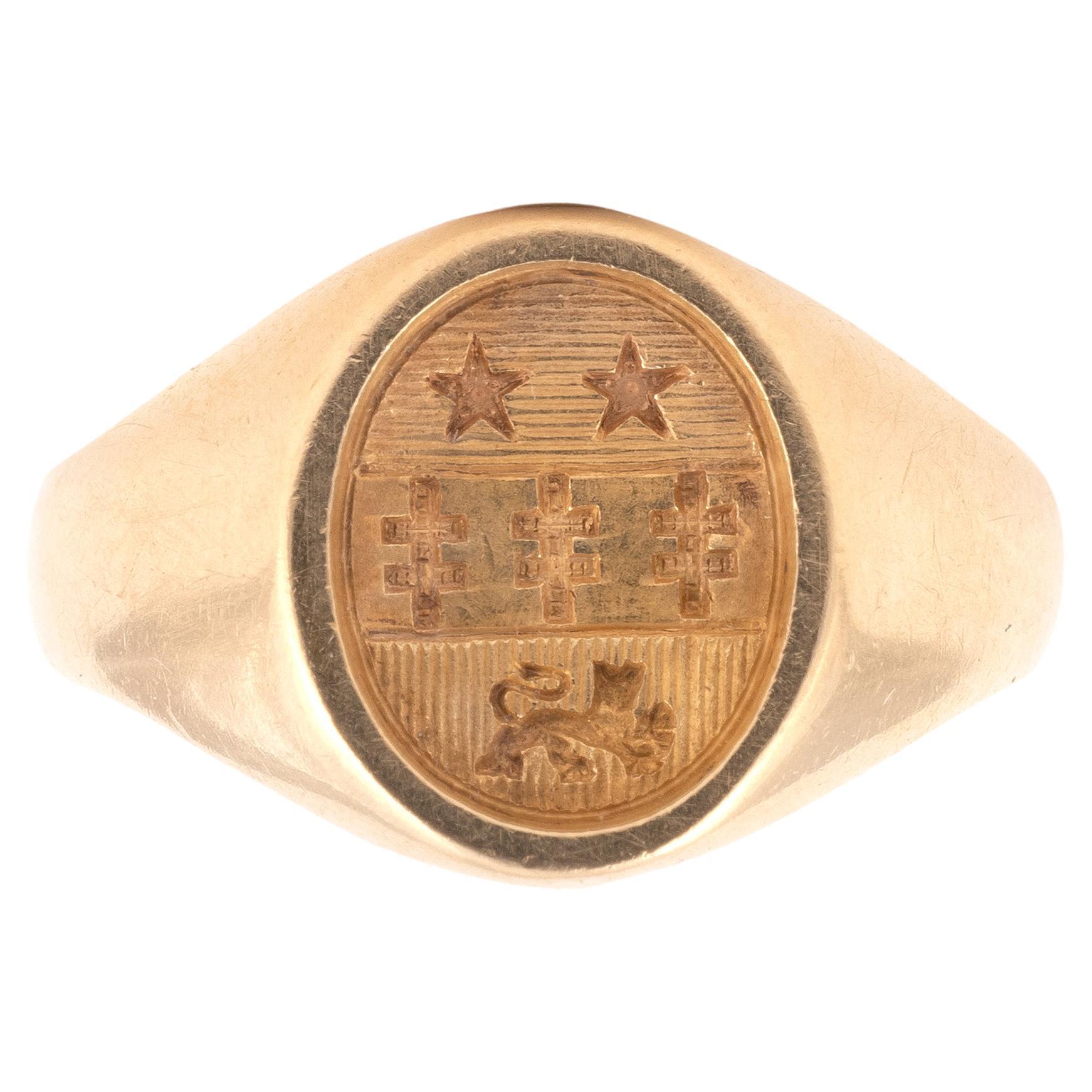18kt Yellow Gold French Family Crest Ring