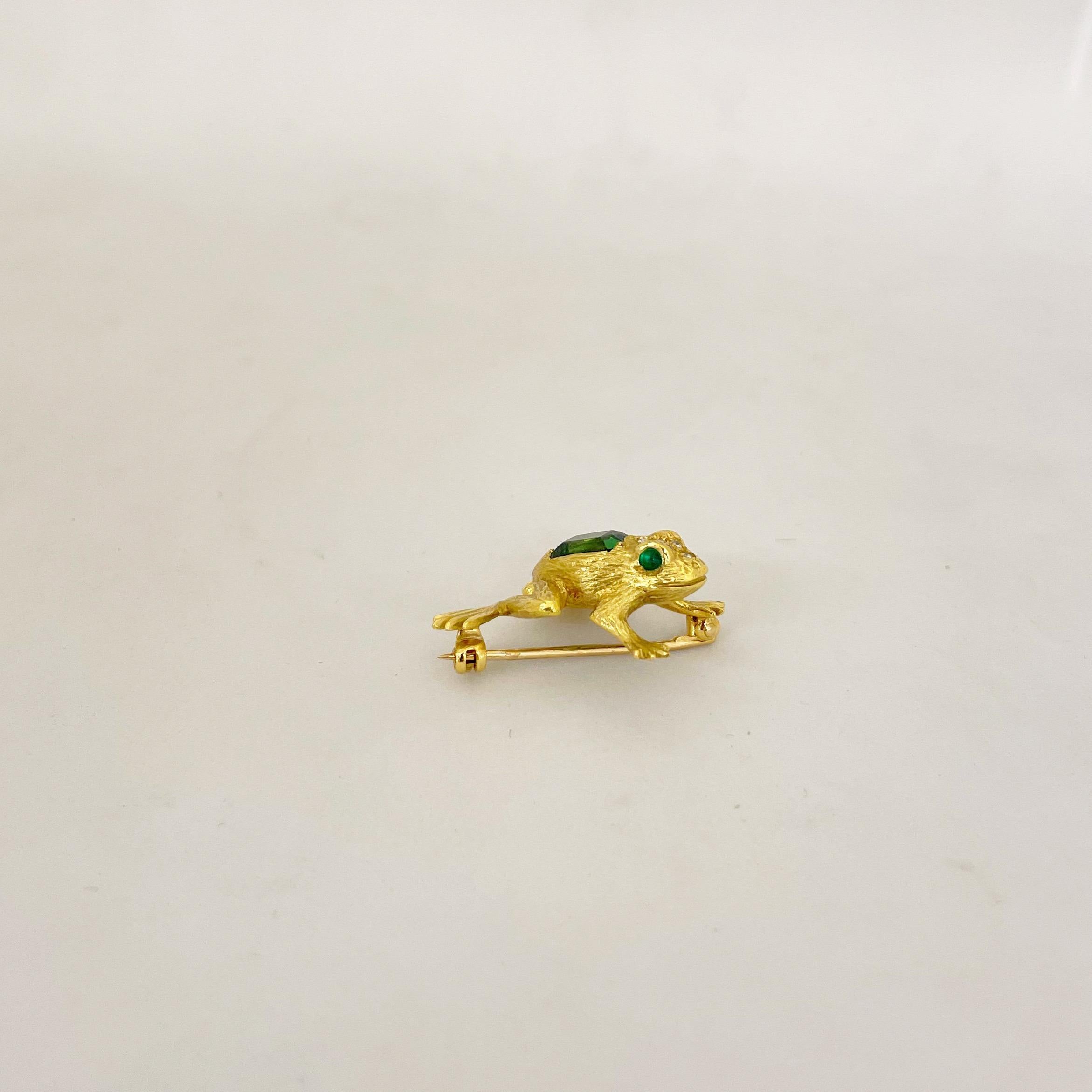 18KT Yellow Gold Frog Brooch with 1.86Ct. Green Tourmaline & 09.Ct. Diamonds 2