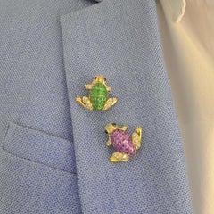 18 Karat Gold Frog Brooch with Invisibly Set Tsavorites, Diamonds, and Rubies