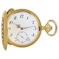 18Kt Yellow Gold Full Hunter Keyless Wind Lever Pocket Watch with a Crown Motif