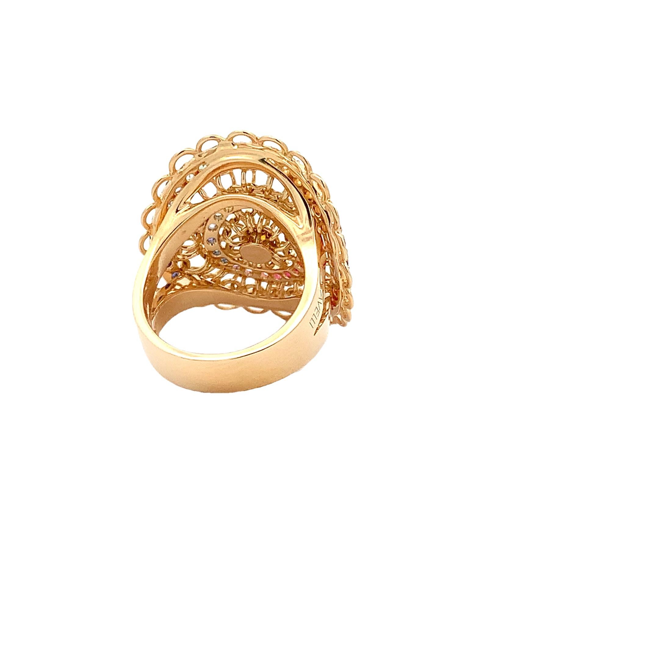 Taille ronde Garavelli, bague en or jaune 18 carats avec un arc-en-ciel de saphirs en vente