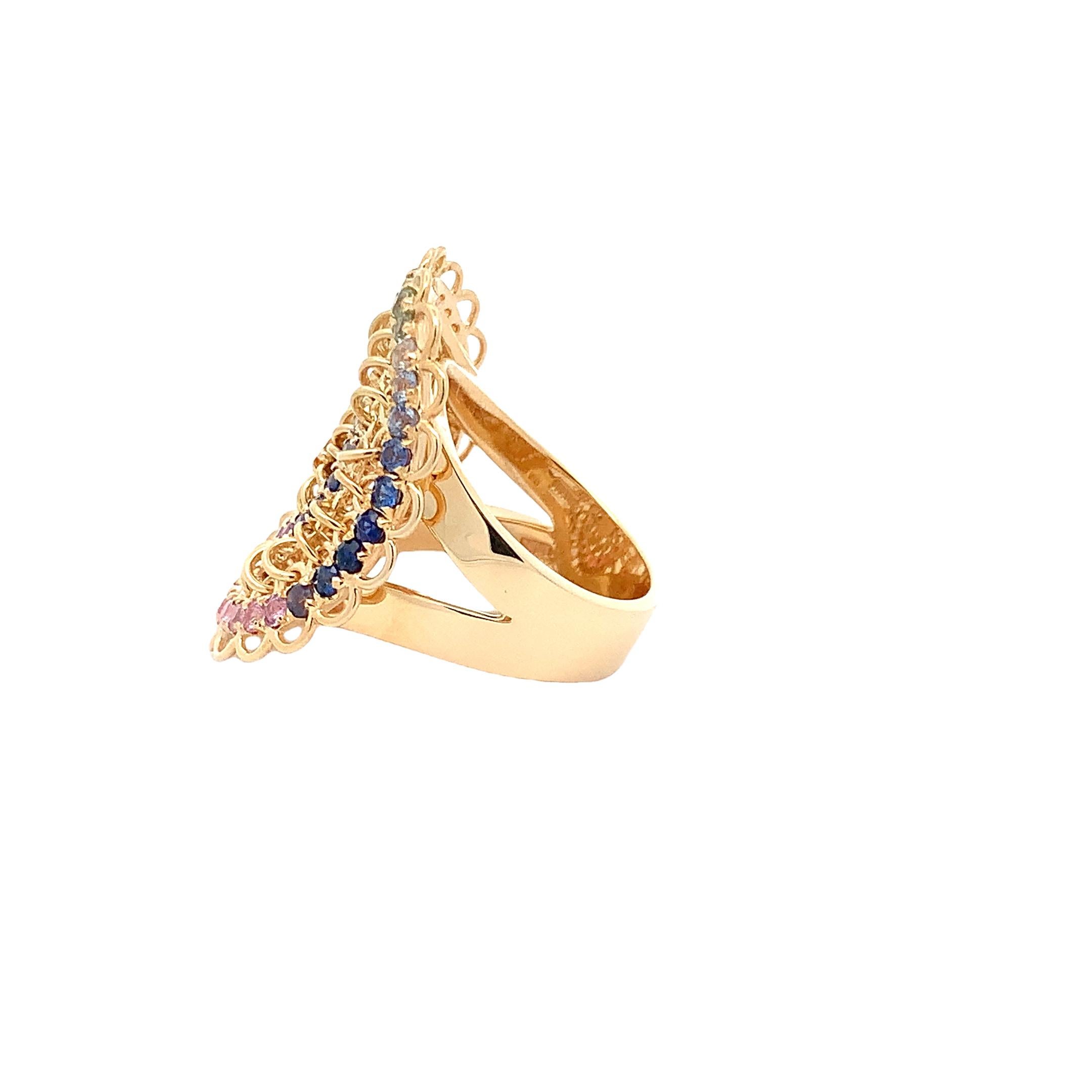 Garavelli, bague en or jaune 18 carats avec un arc-en-ciel de saphirs Neuf - En vente à Valenza, IT