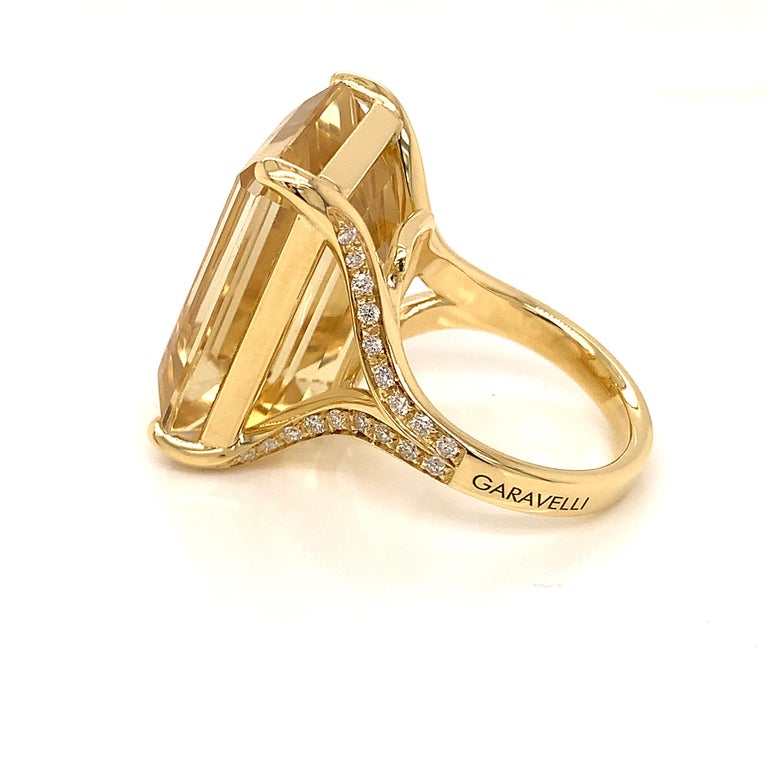 18Kt Yellow Gold Garavelli Ring with White Diamonds & Citrine For Sale 4