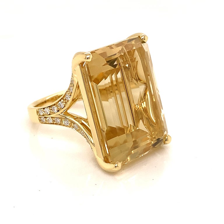 Modern 18Kt Yellow Gold Garavelli Ring with White Diamonds & Citrine For Sale