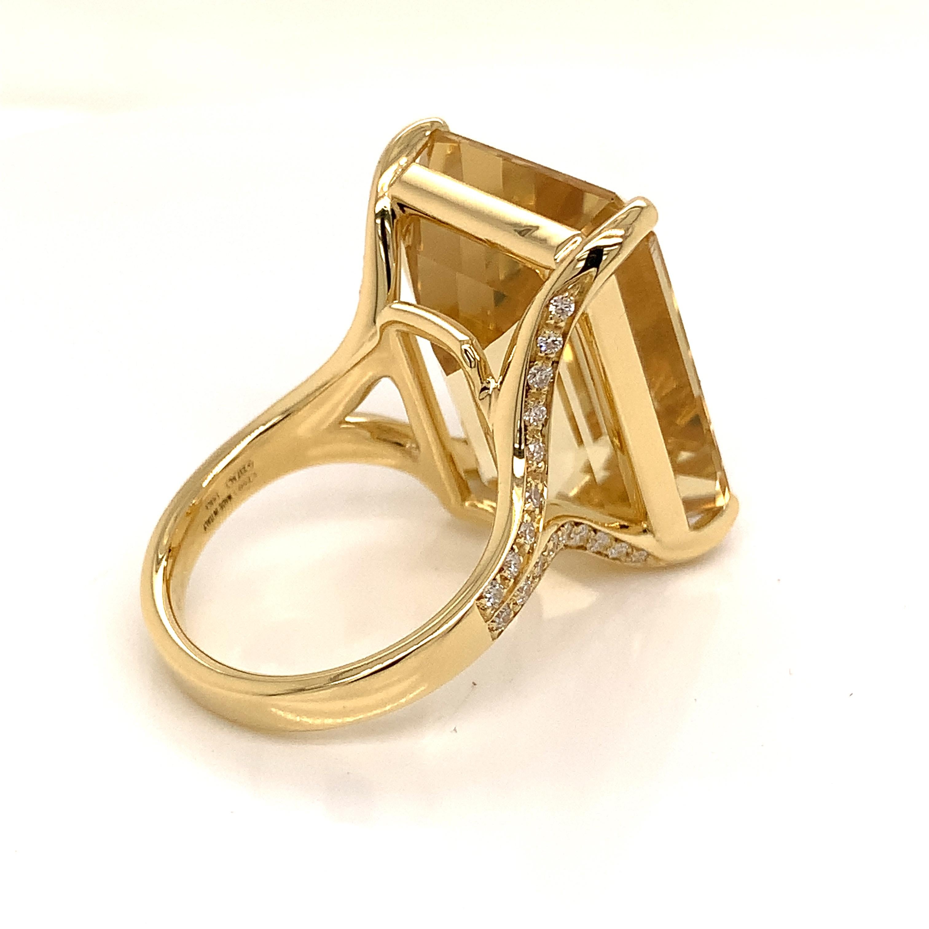 Modern 18Kt Yellow Gold Garavelli Ring with White Diamonds & Citrine