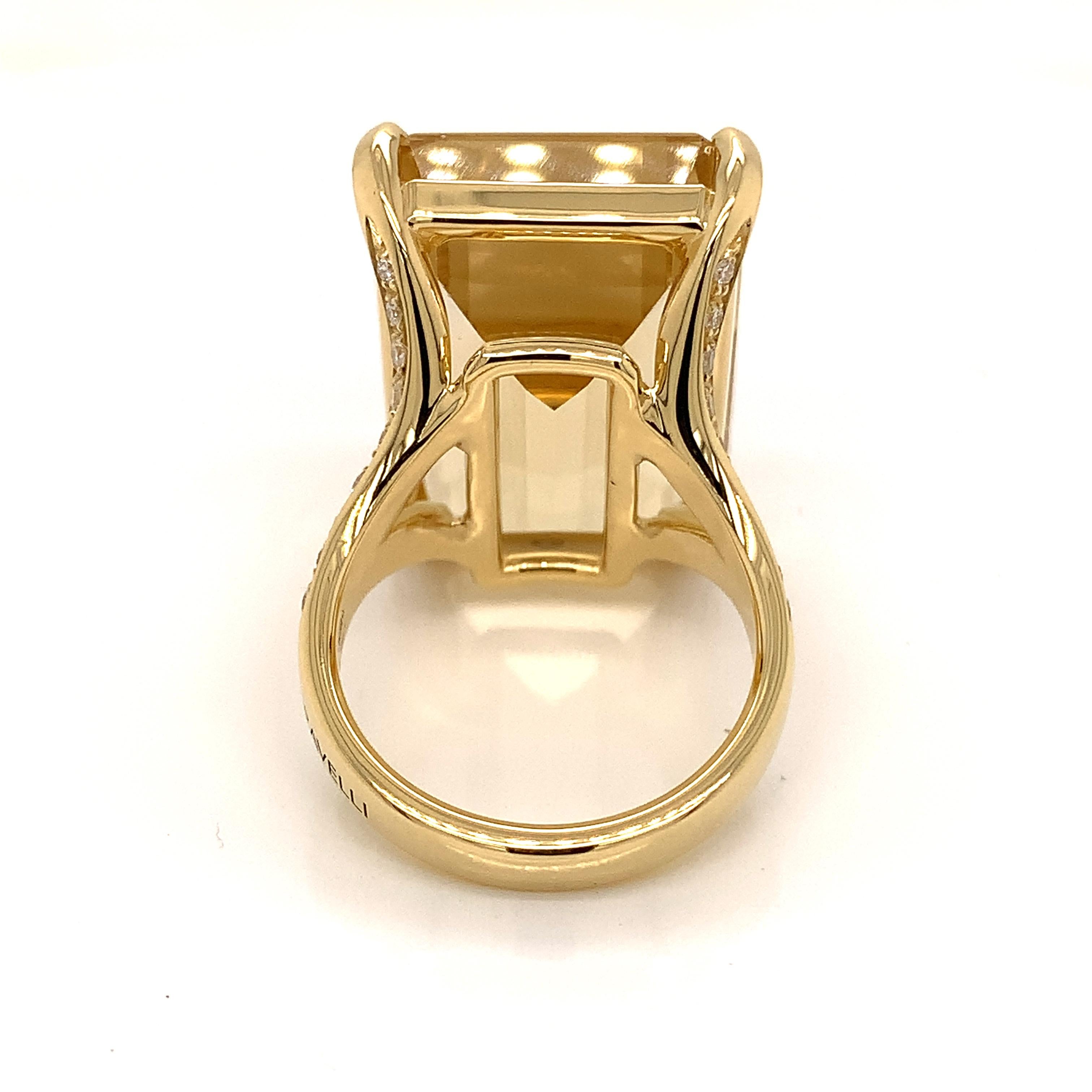 Round Cut 18Kt Yellow Gold Garavelli Ring with White Diamonds & Citrine