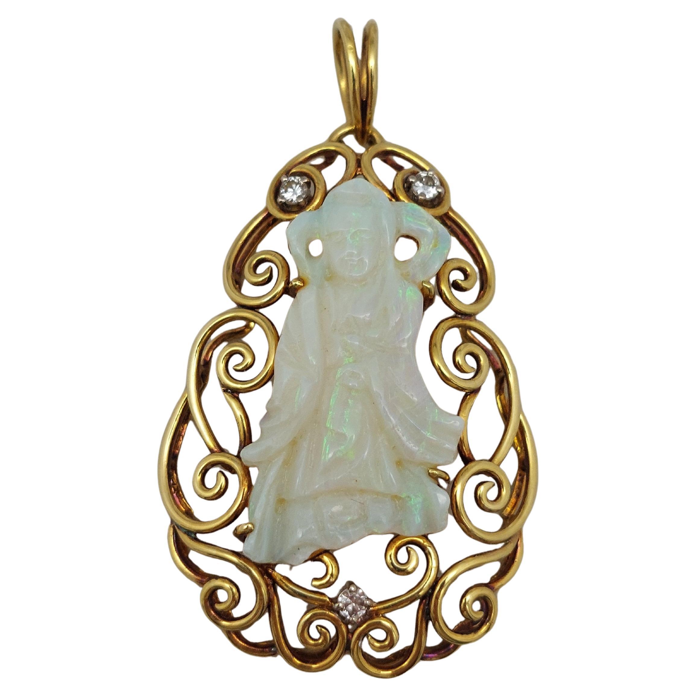 “Goddess” Opal and Diamond 18KT Pendant