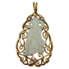 “Goddess” Opal and Diamond 18KT Pendant