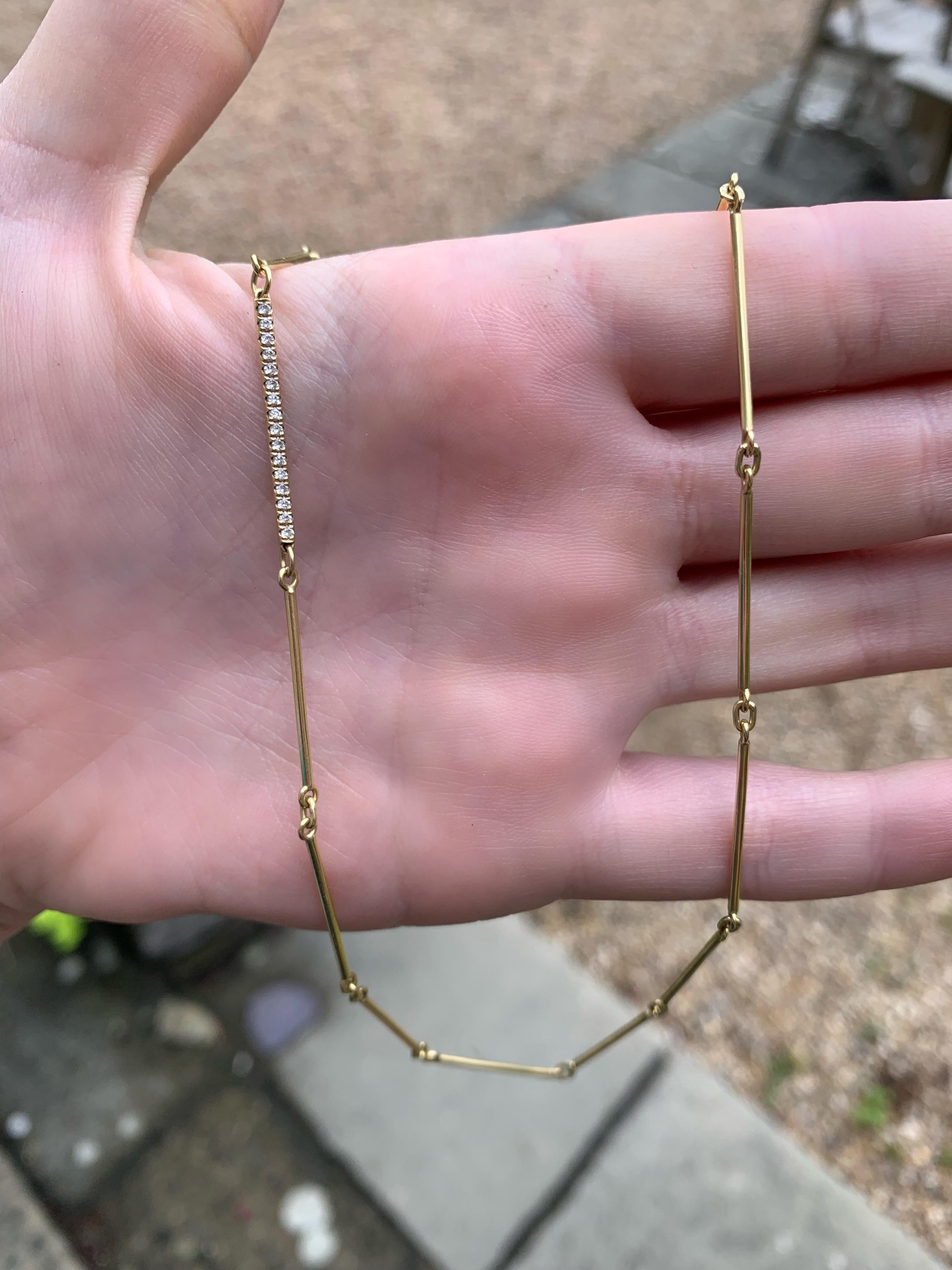 Contemporary Minka, 18k Yellow Gold Bar Chain Necklace with Diamond Set Bar