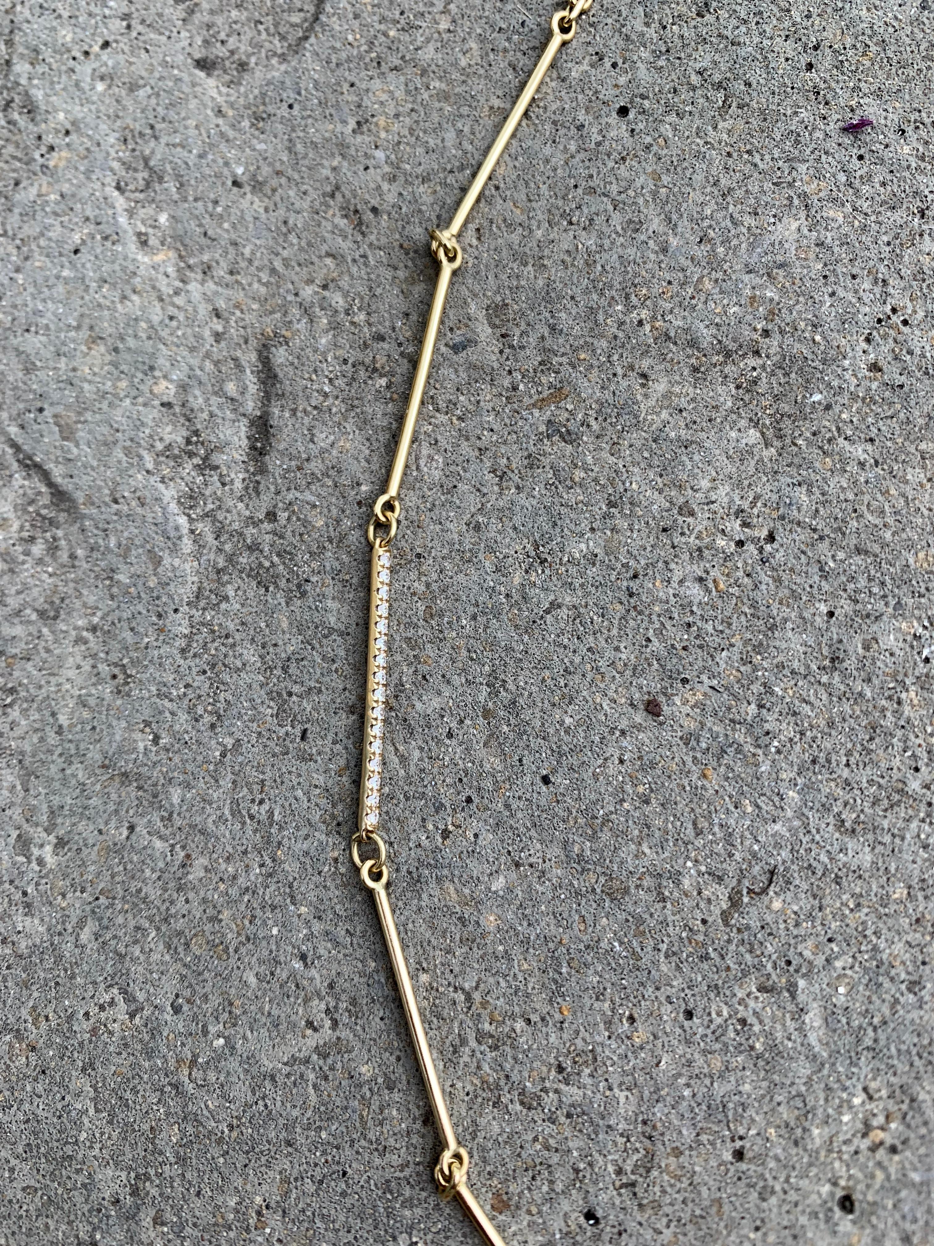 Women's or Men's Minka, 18k Yellow Gold Bar Chain Necklace with Diamond Set Bar