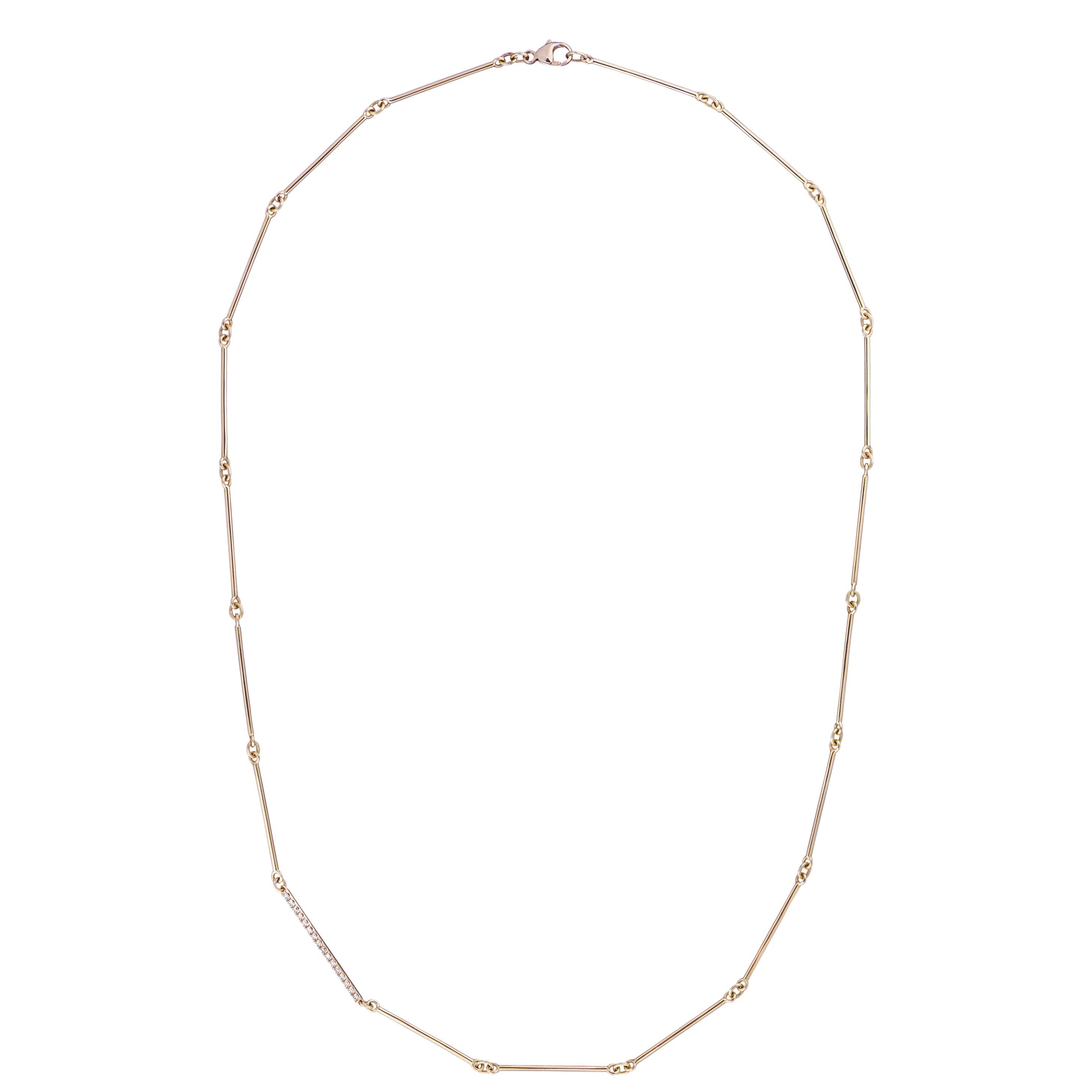 Minka, 18k Yellow Gold Bar Chain Necklace with Diamond Set Bar