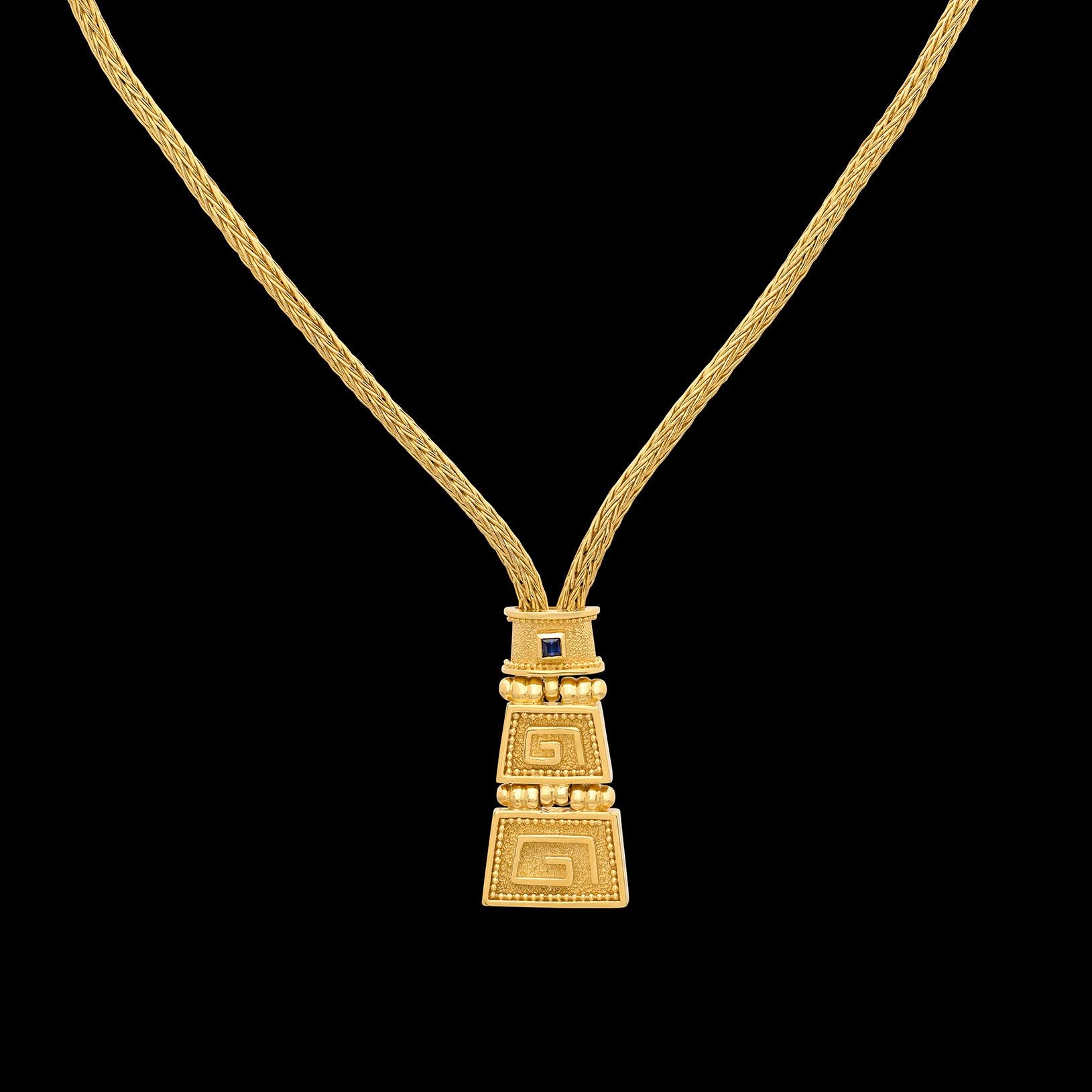 Square Cut 18kt Yellow Gold Greek Style Necklace For Sale