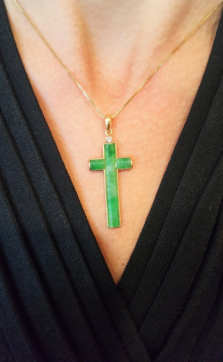 Pendentif Croix En Jade Vert - Collier Pierre Naturelle - France Minéraux - Neuf Avec étiquettes