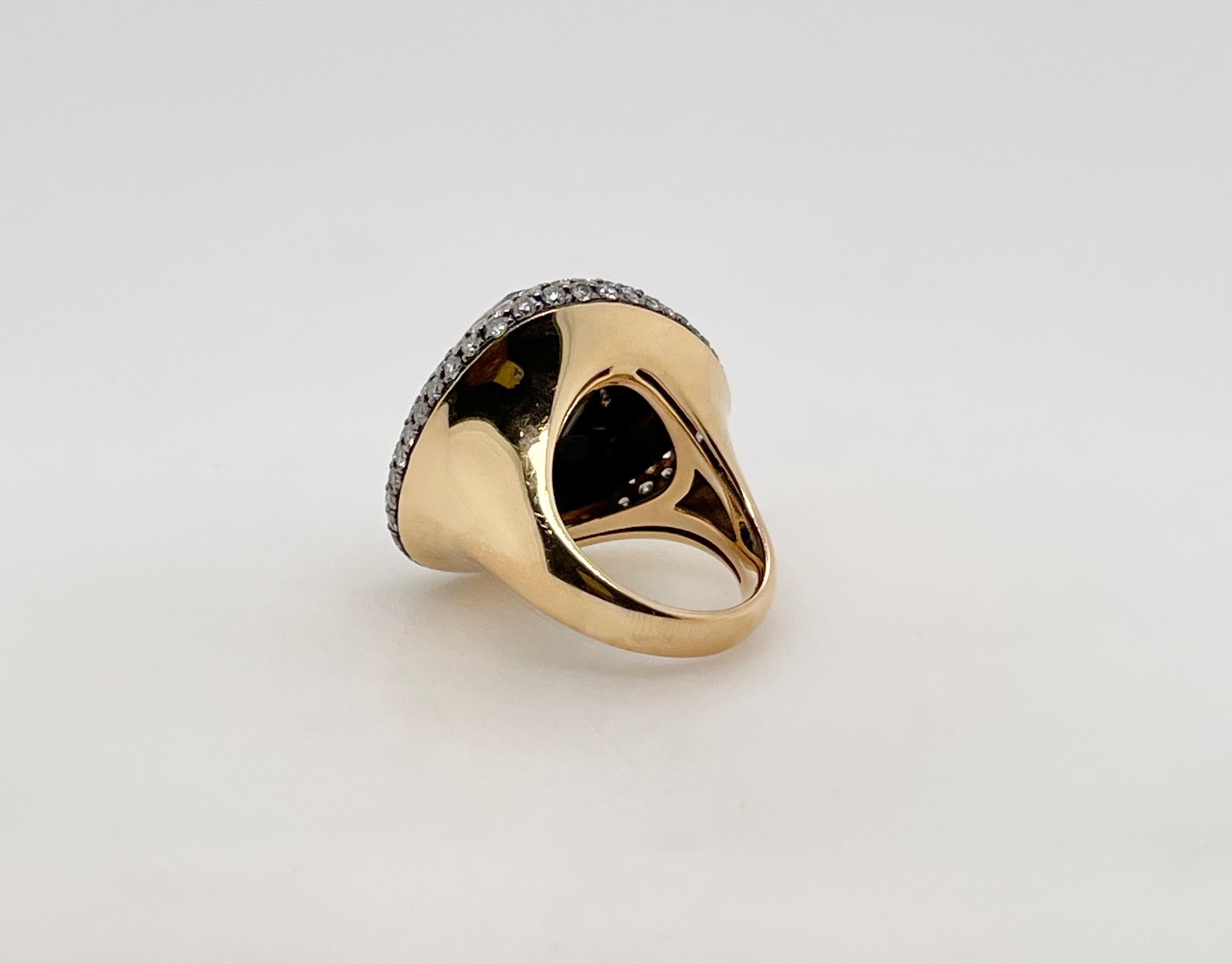 18kt Yellow Gold Hematite, White Topaz & Diamond Cocktail Ring In New Condition For Sale In Toronto, CA
