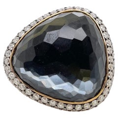 18kt Yellow Gold Hematite, White Topaz & Diamond Cocktail Ring
