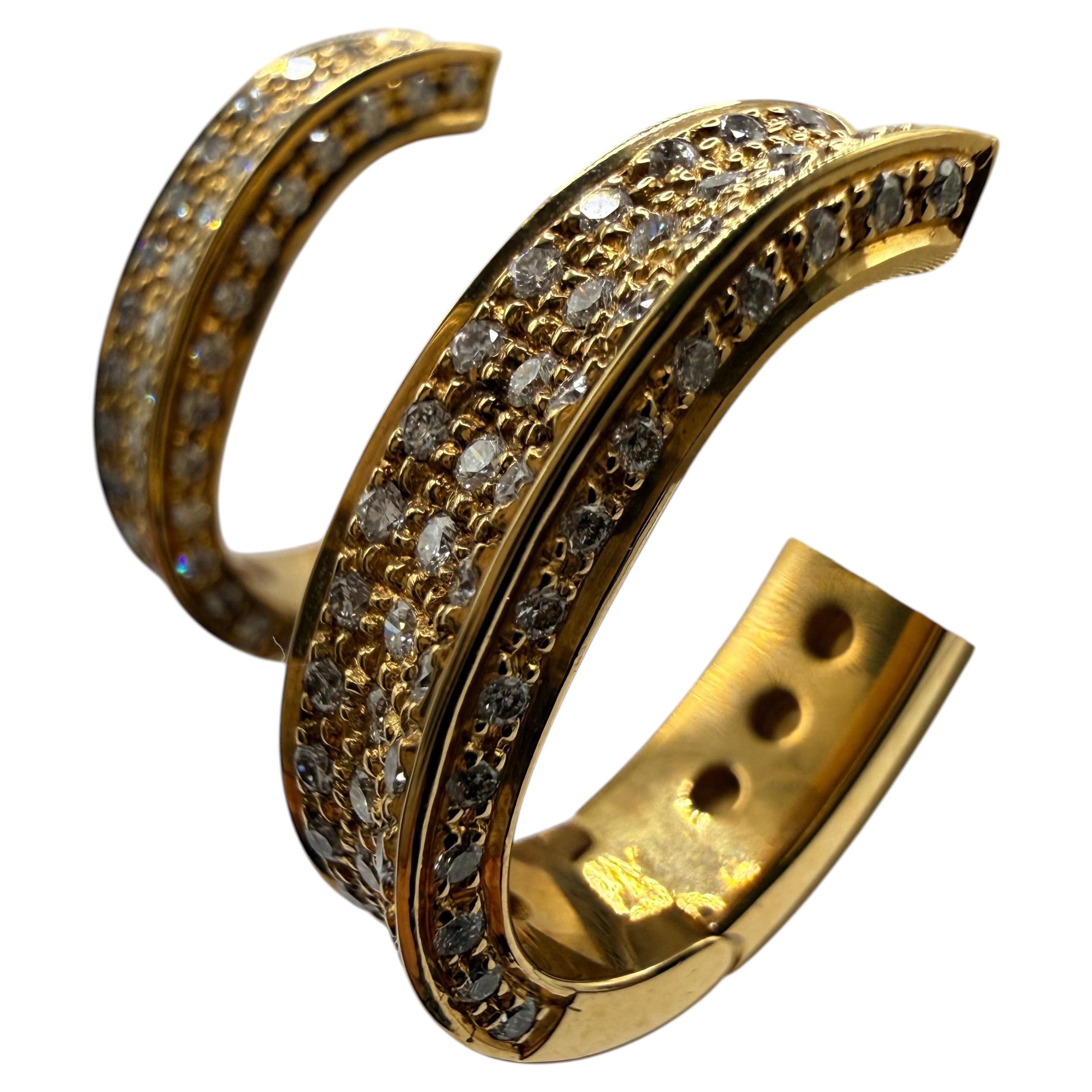 18KT Yellow gold hoop diamond earrings For Sale
