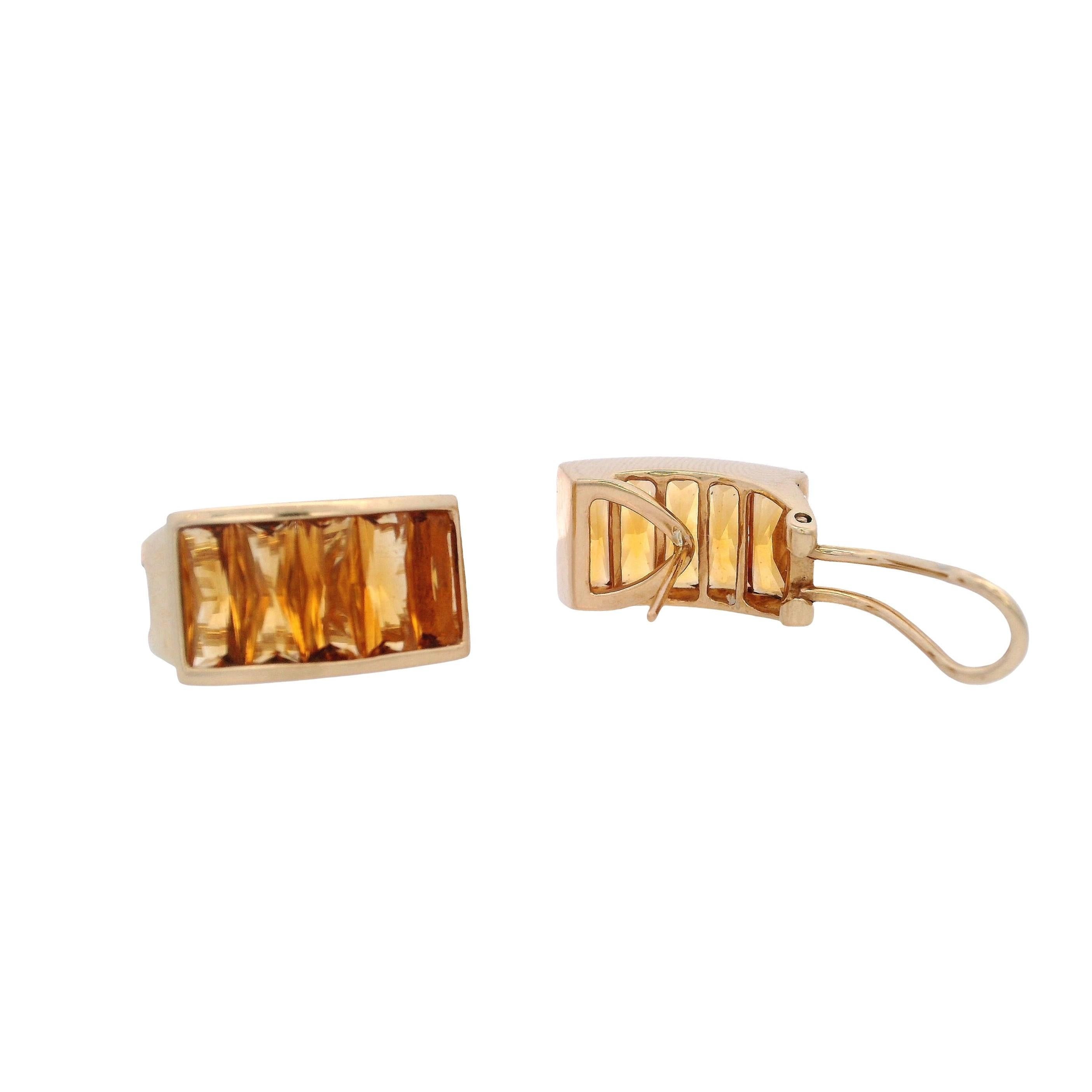 Boucles d'oreilles en or jaune 18kt avec des citrines de taille française en vente 1