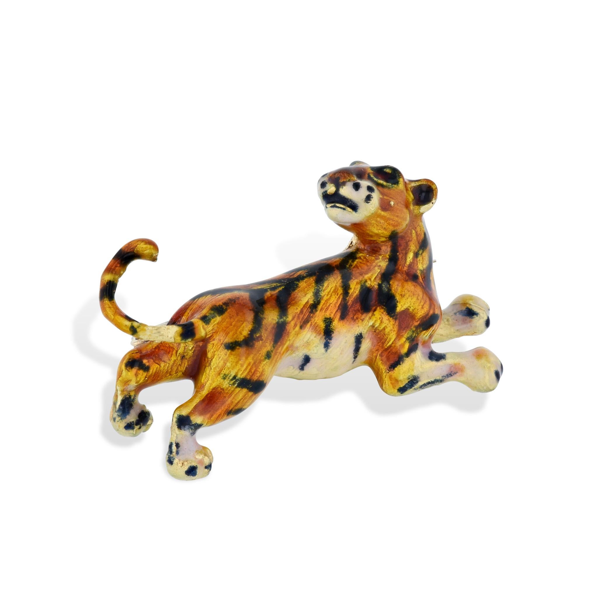 Modern 18kt. Yellow Gold Italian Tiger Estate Pin For Sale