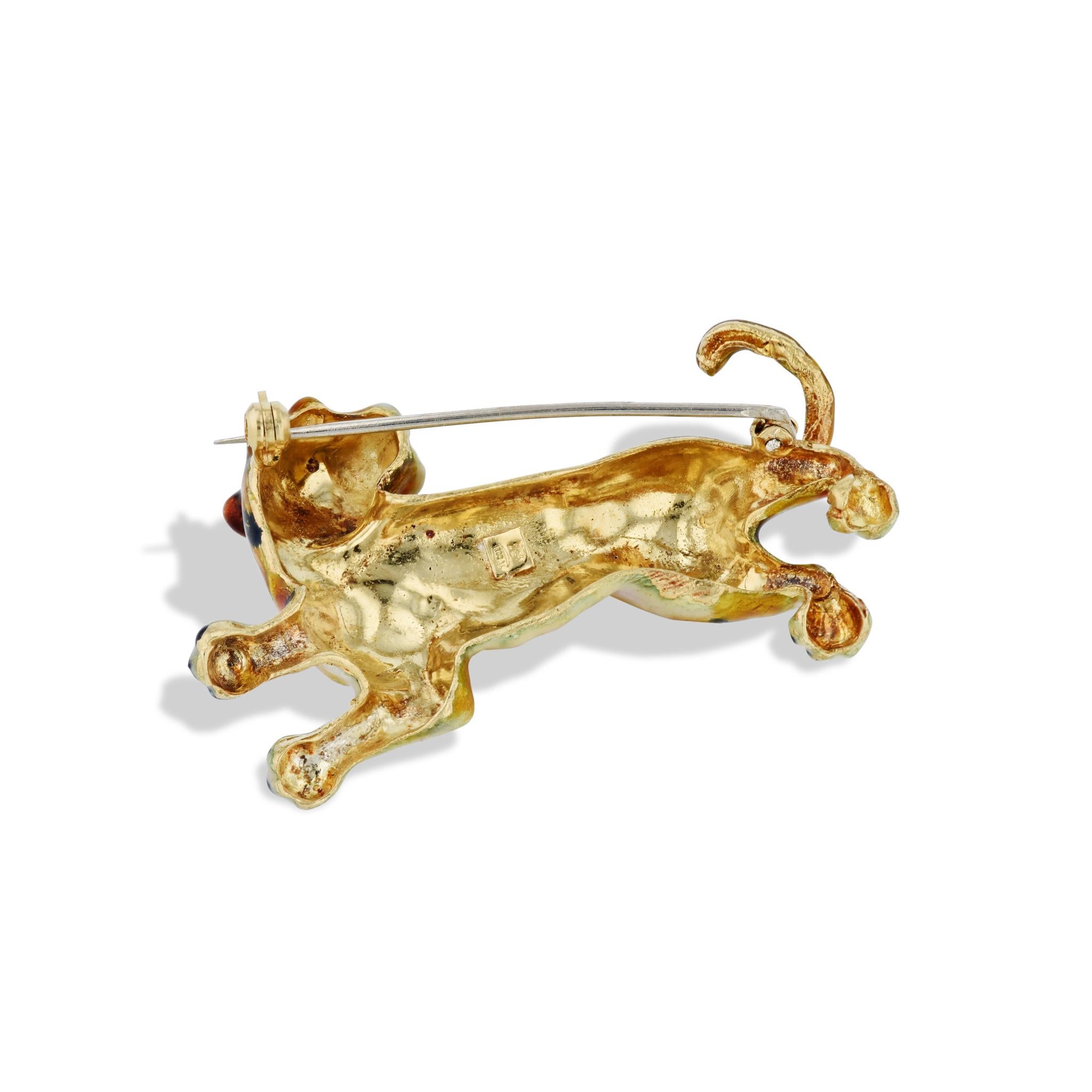 18kt. Yellow Gold Italian Tiger Estate Pin In Excellent Condition For Sale In Miami, FL