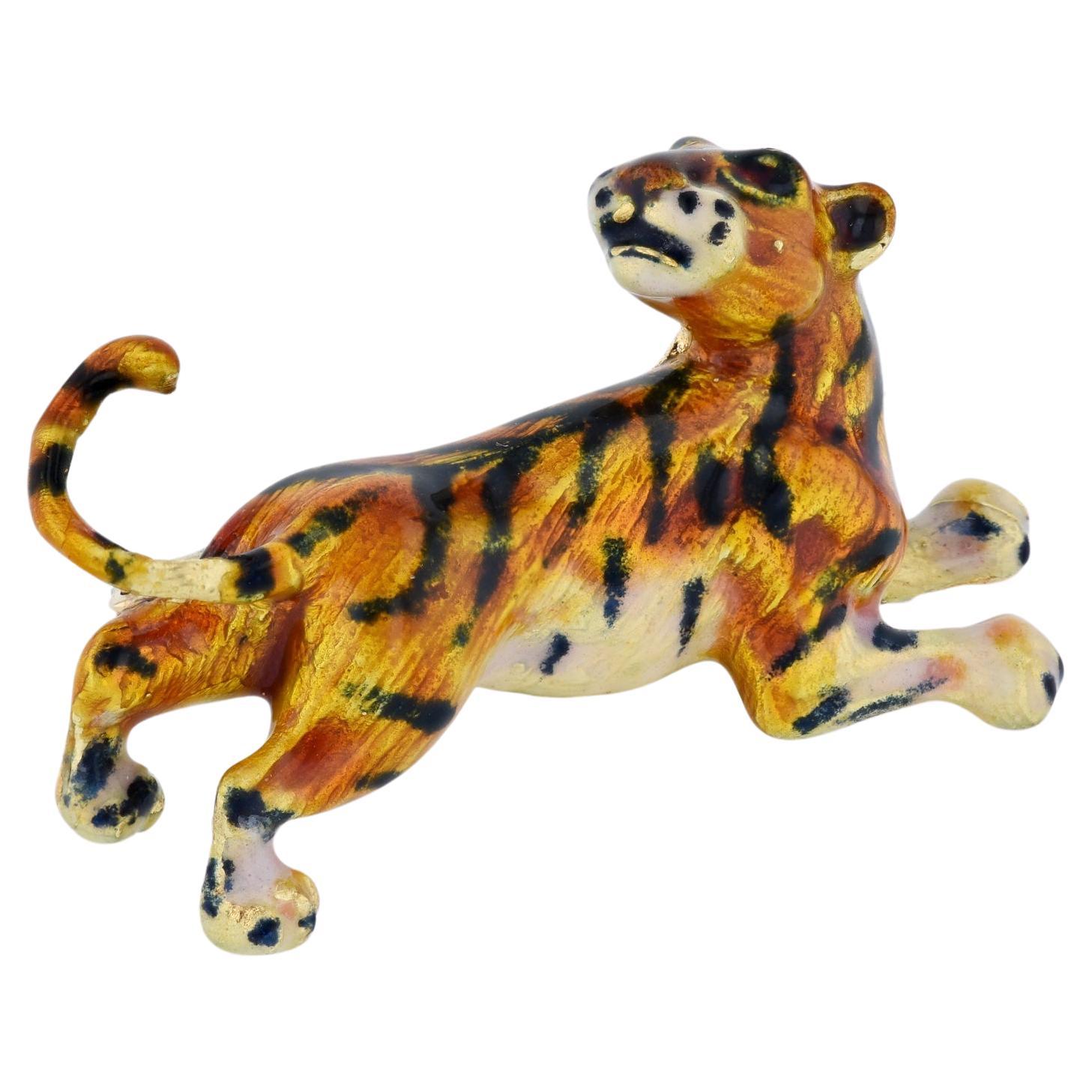 18kt. Yellow Gold Italian Tiger Estate Pin For Sale