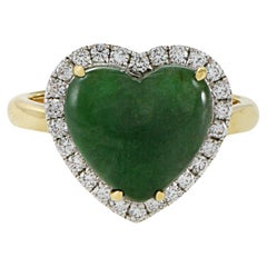 18KT Yellow Gold Jade And Diamond Heart Ring