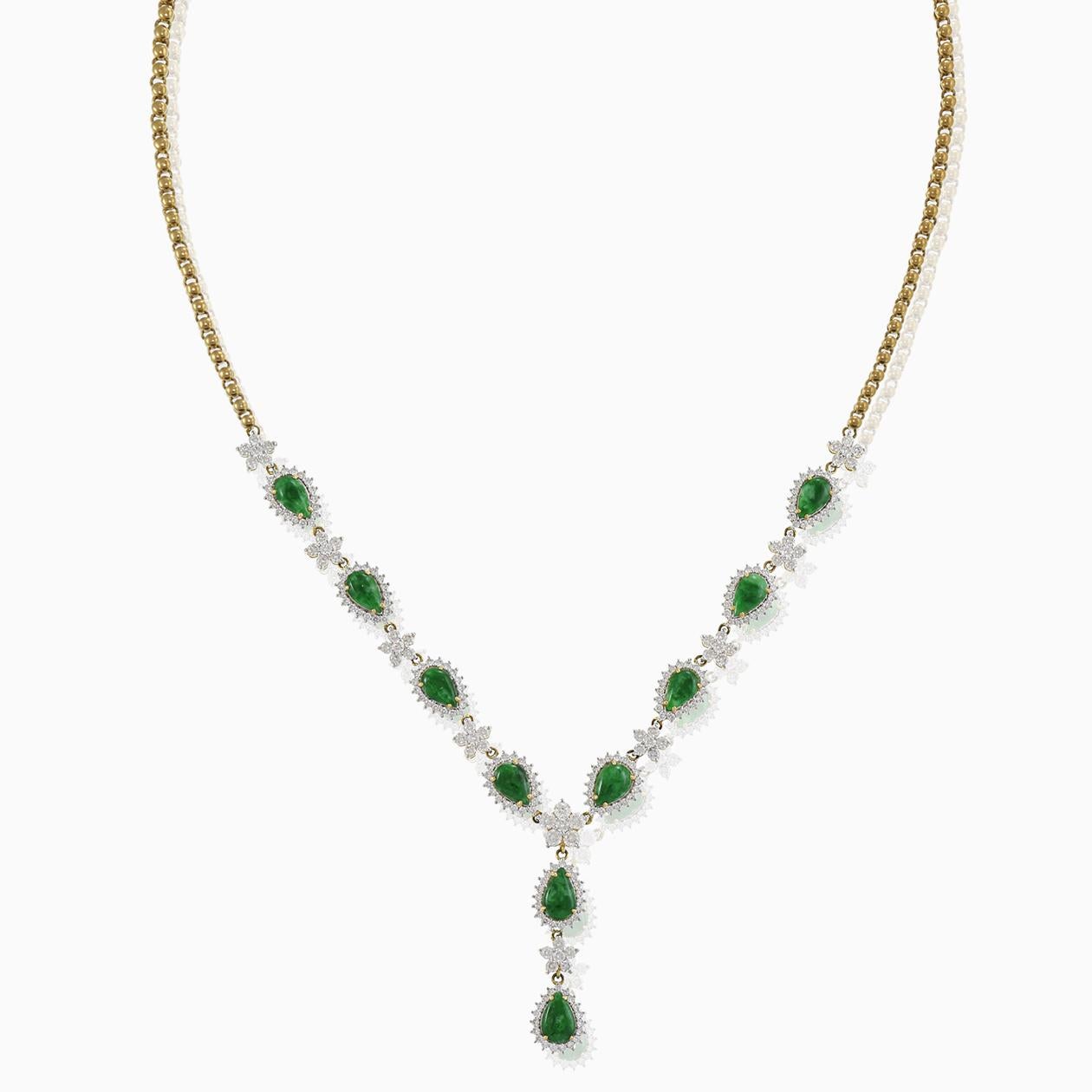 Modern 18KT Yellow Gold Jade and Diamond Necklace