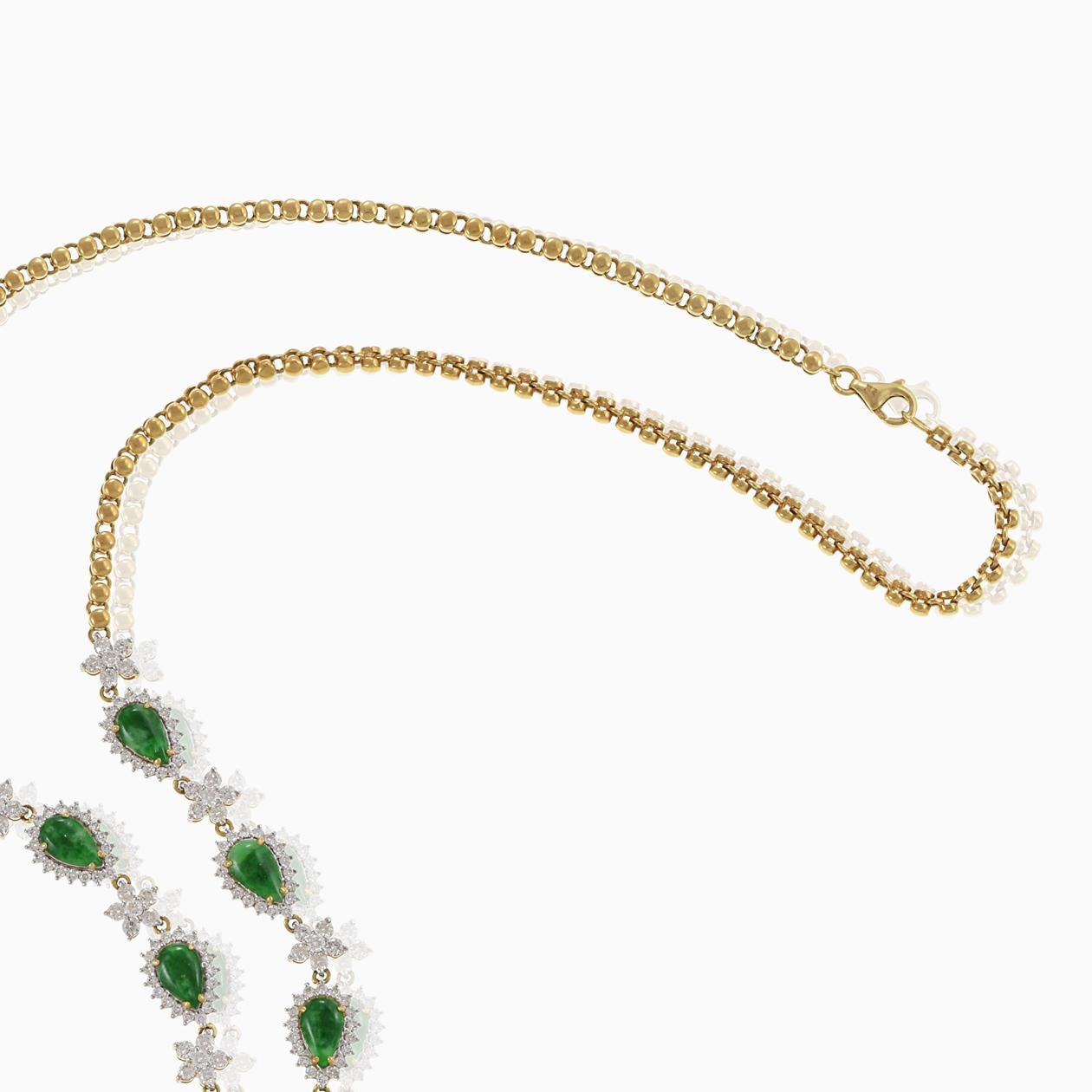 18KT Yellow Gold Jade and Diamond Necklace 1